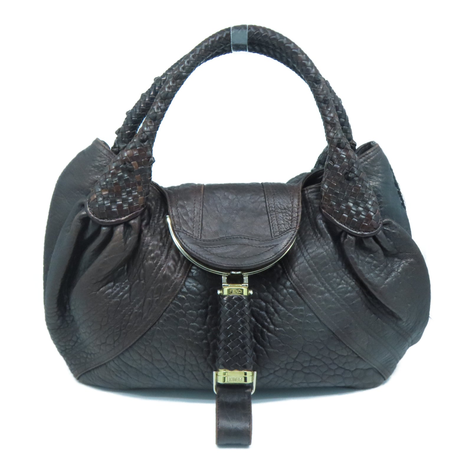 FENDI Cowhide Leather Handbag Handbag Brown