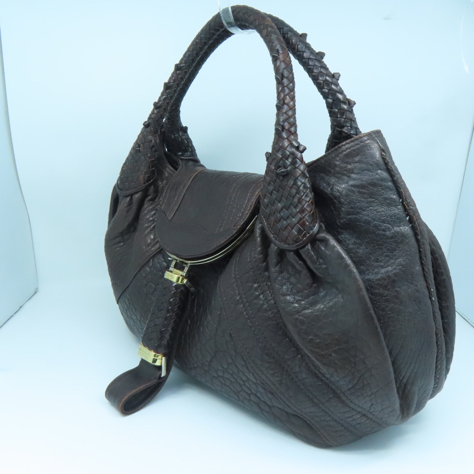 FENDI Cowhide Leather Handbag Handbag Brown