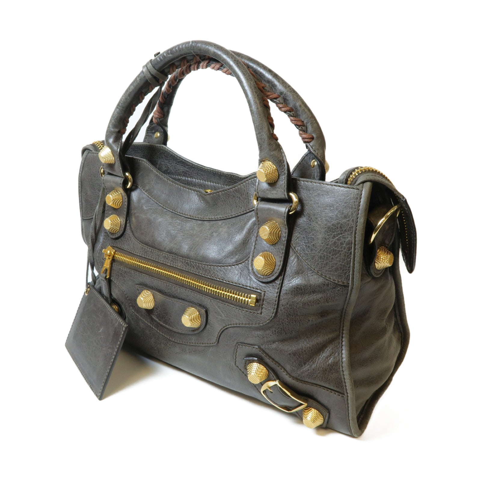 BALENCIAGA 皮革Giant City金扣手挽肩背兩用袋深灰色