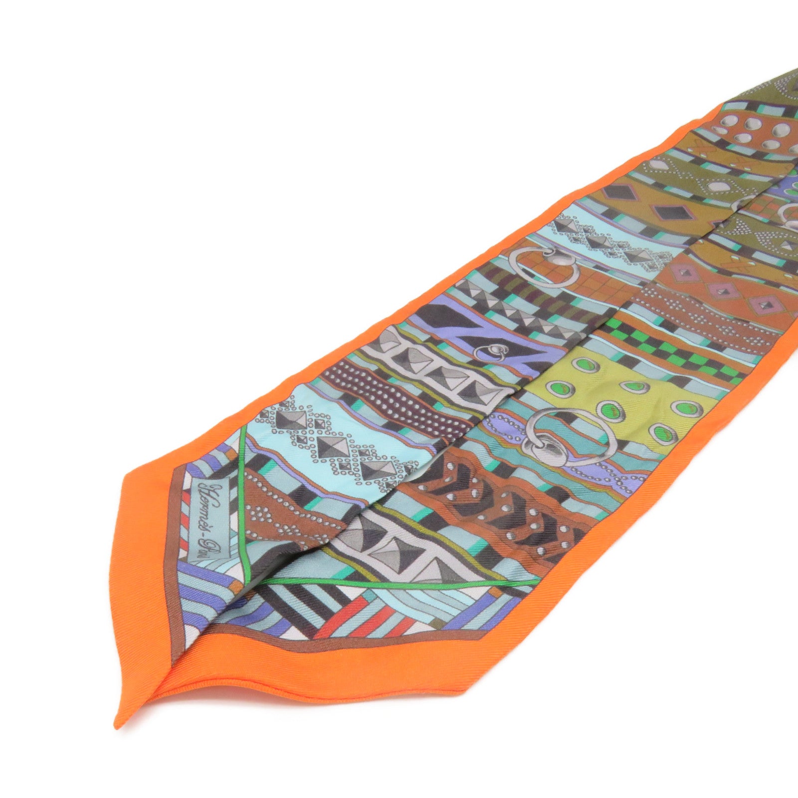 HERMES 絲質Twilly Scarf絲巾橙色/彩色
