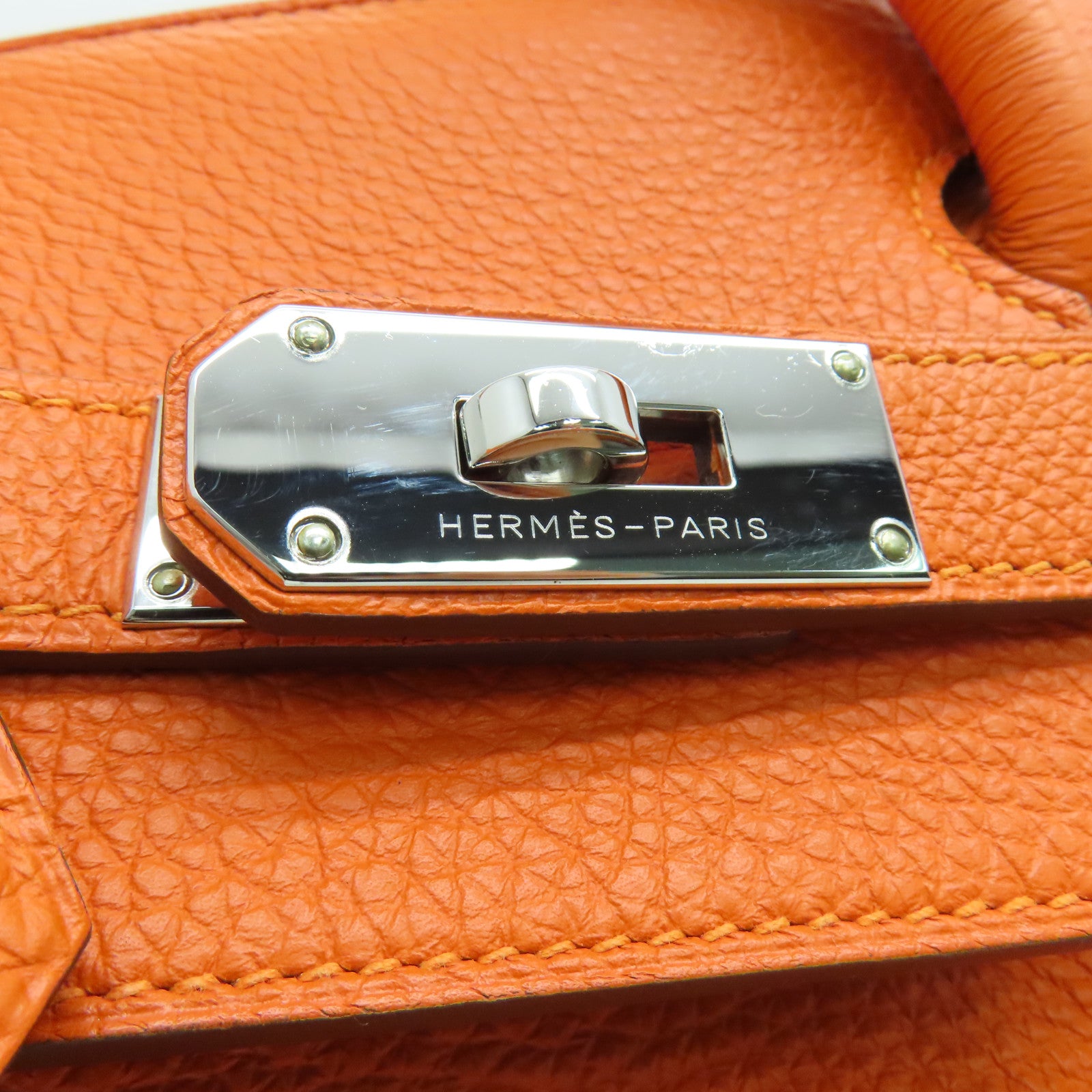 HERMES Clemence皮革Shoulder Birkin肩背袋银扣橙色
