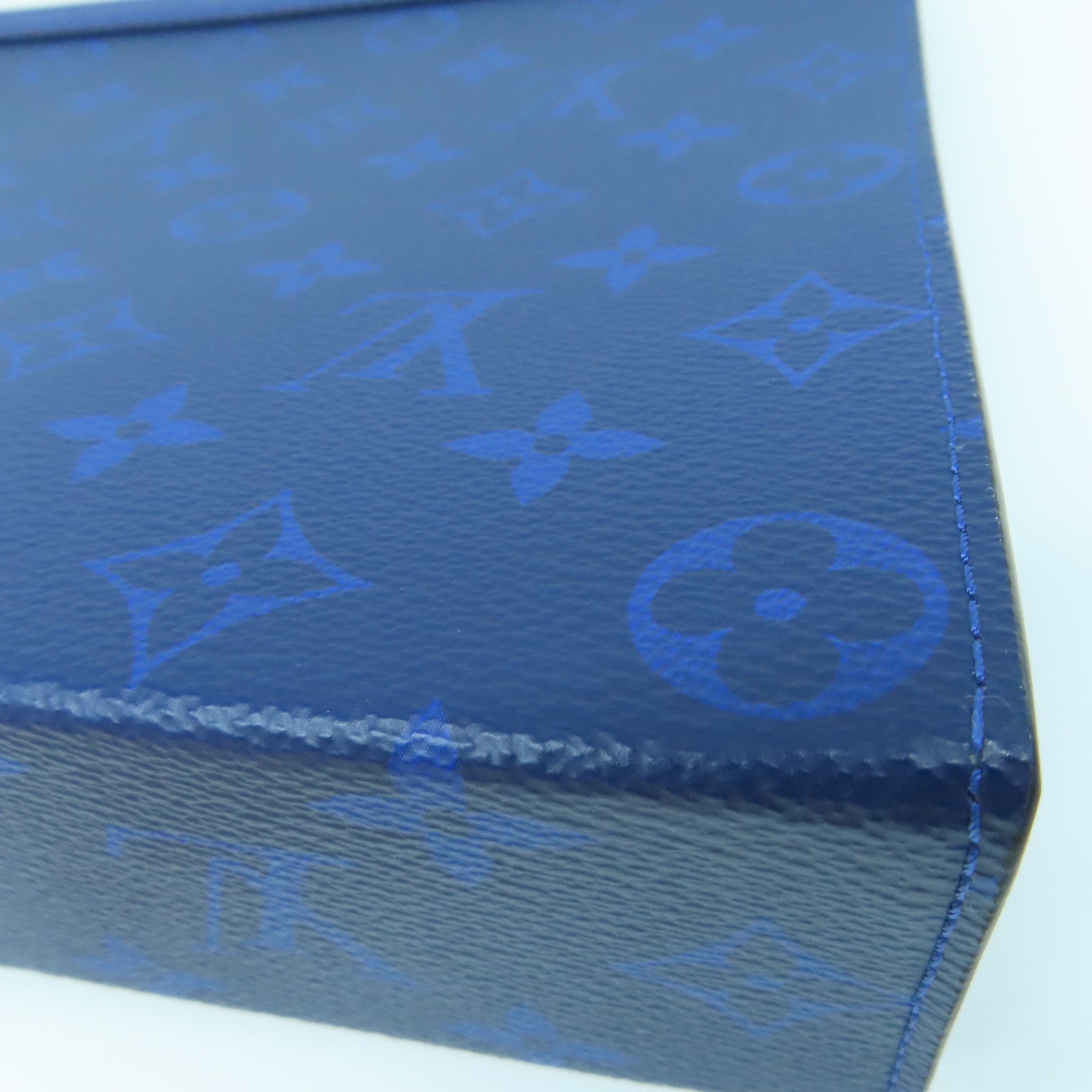 LOUIS VUITTON Monogram Eclipse Pochette Voyage MM Silver Buckle Clutch Blue