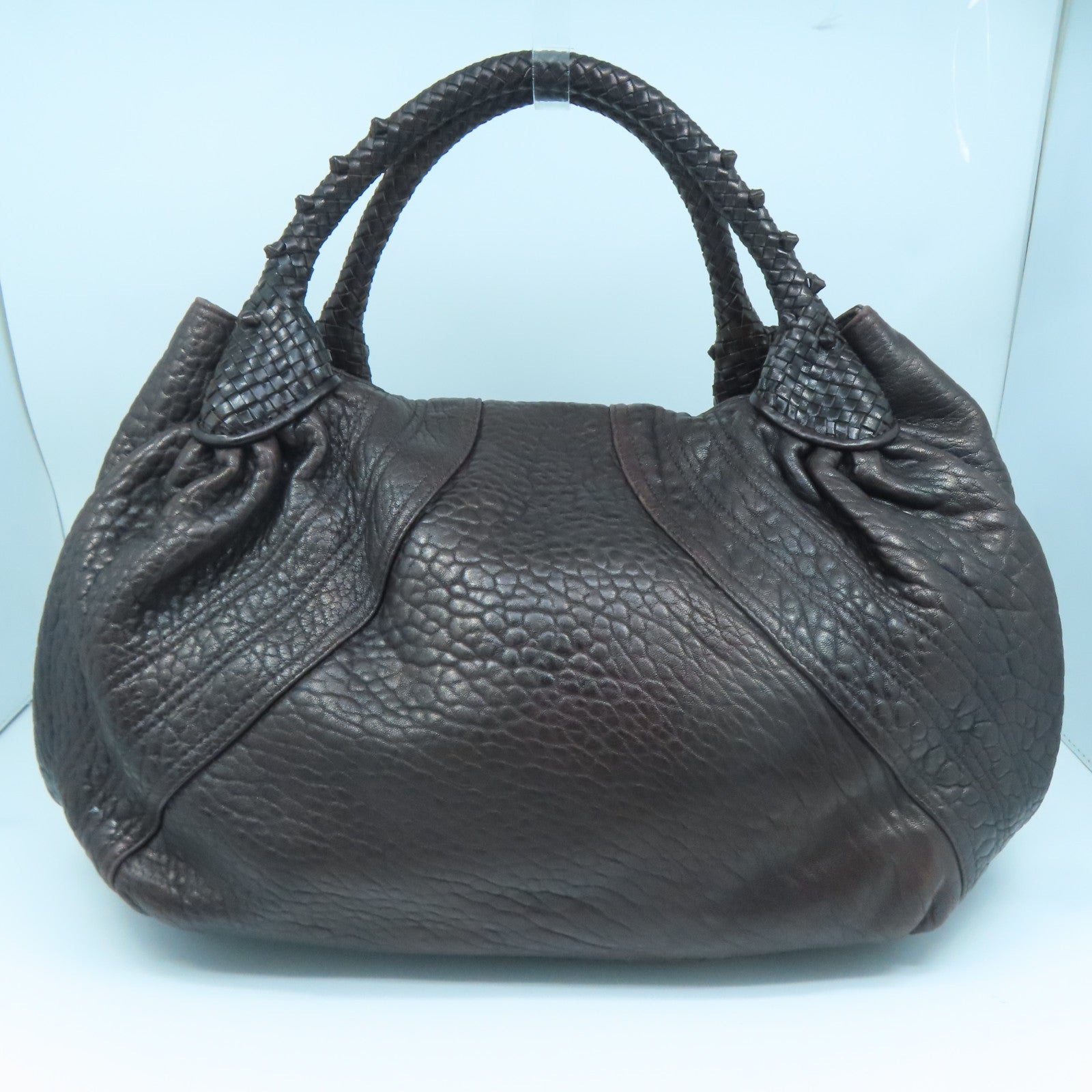 FENDI Cowhide Leather Handbag Handbag Brown
