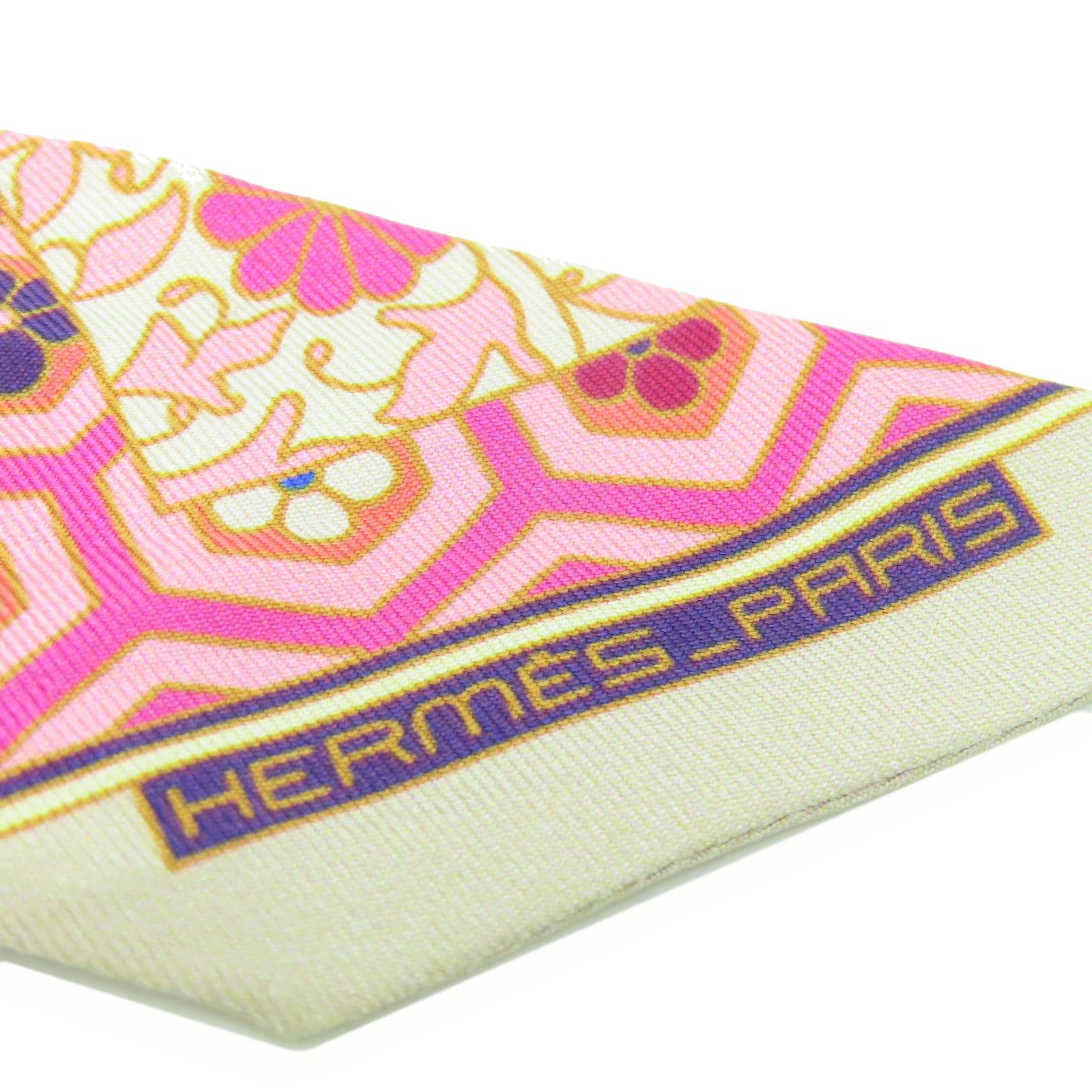 HERMES 絲質Twilly絲巾粉紅色/彩色