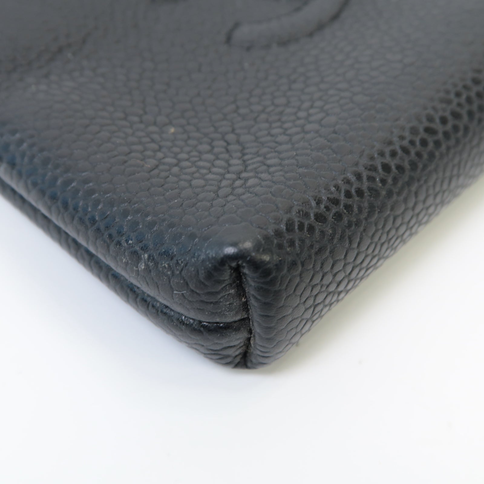 CHANEL Caviar皮革Coin Case銀扣零錢包黒色