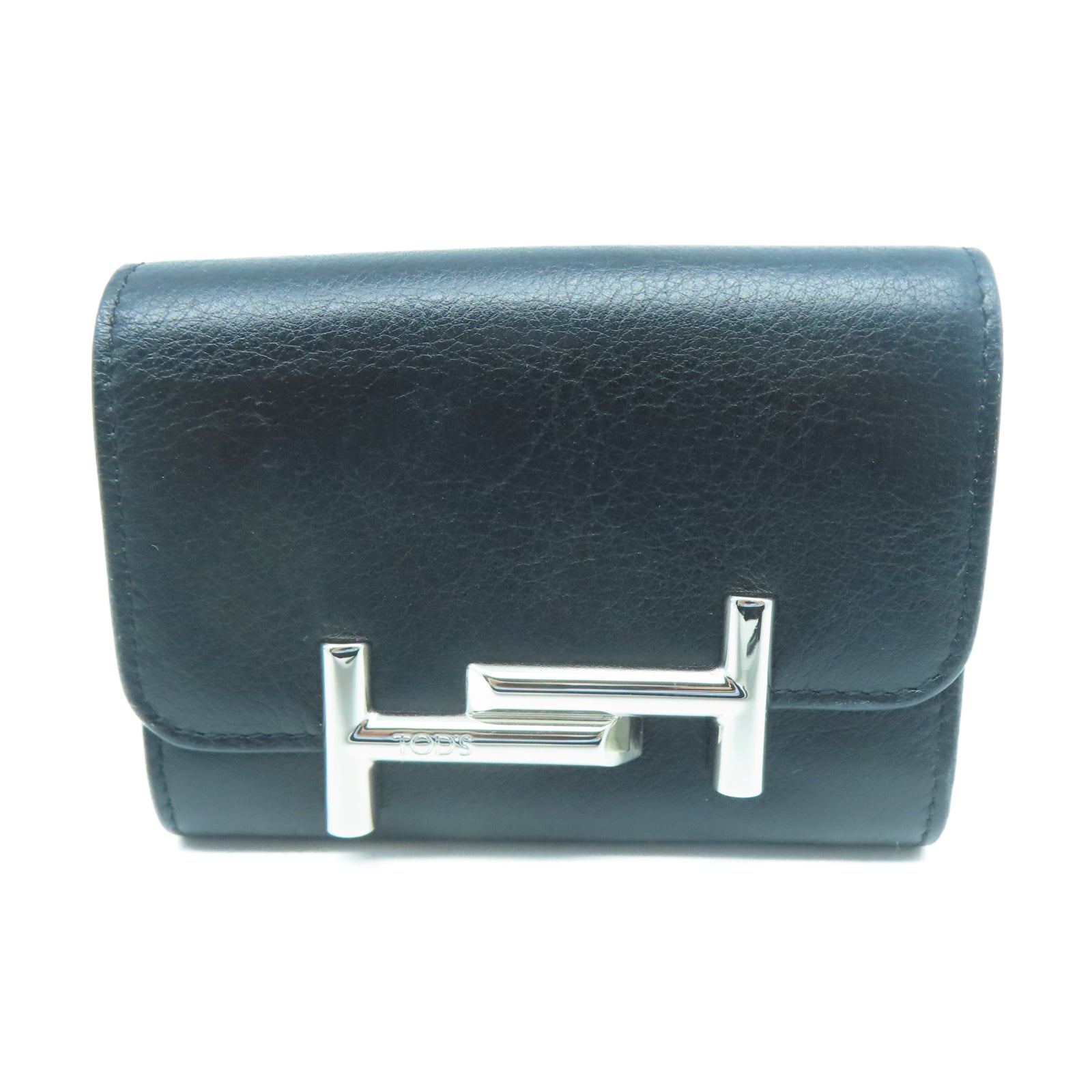 TOD’S 牛皮皮革Card Holder銀扣卡片包黑色