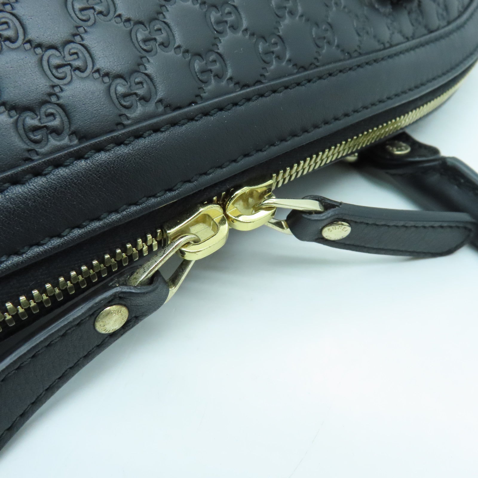GUCCI Cowhide Leather Hand Bag Silver Buckle Hand Bag Black
