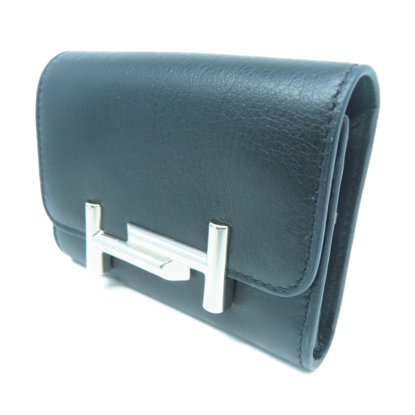 TOD’S 牛皮皮革Card Holder銀扣卡片包黑色