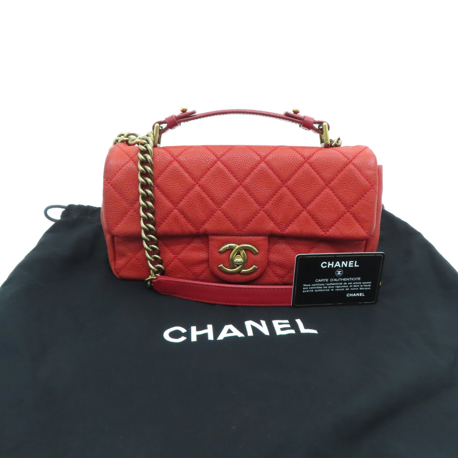 CHANEL 【激减优惠】菱格Caviar皮革Chain Shoulder Bag金扣肩背袋红色