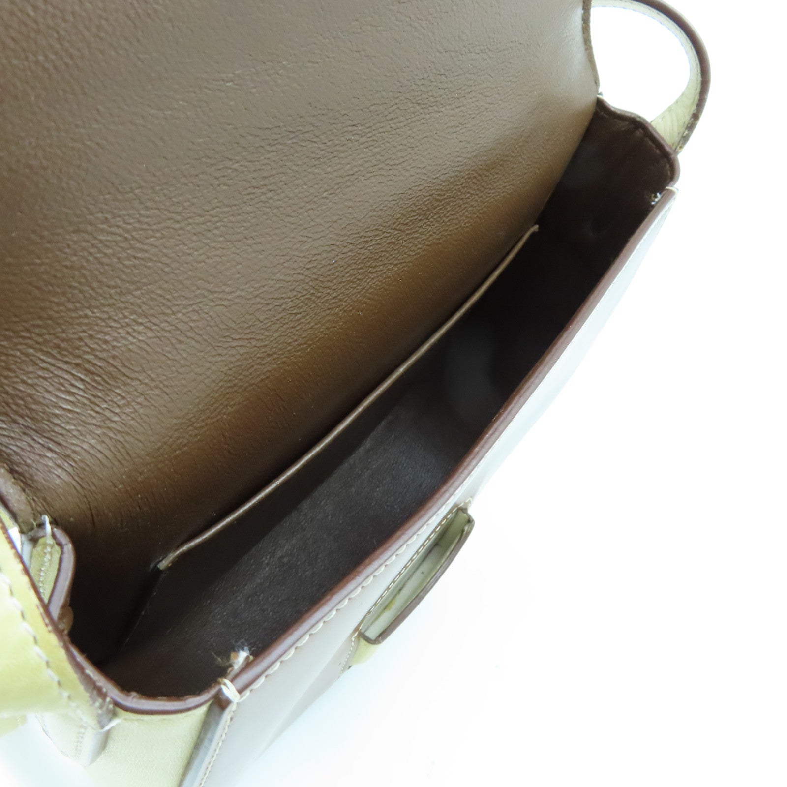 CELINE 牛皮皮革Small Trotteur金扣肩背袋啡色/淡黄色