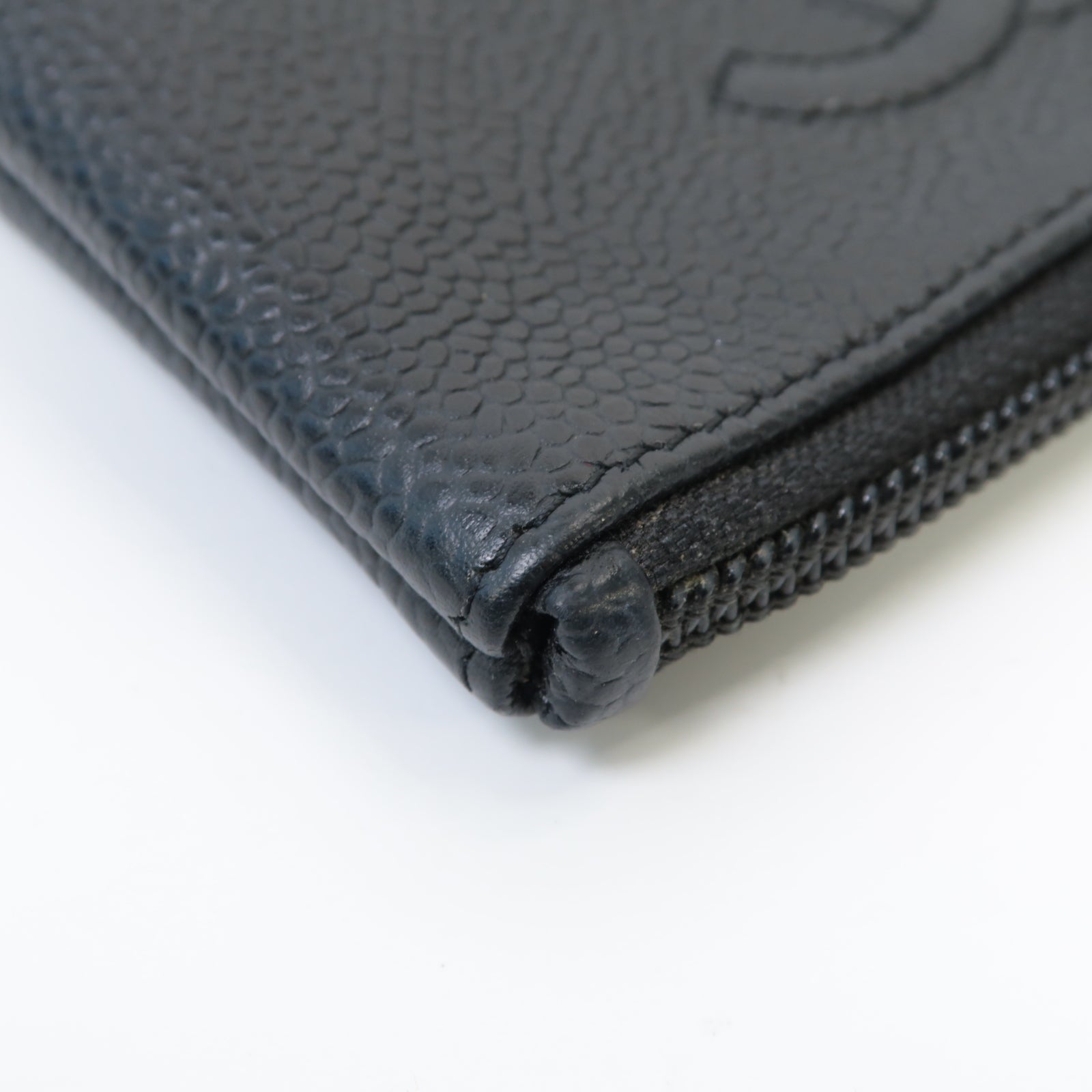 CHANEL Caviar皮革Coin Case銀扣零錢包黒色