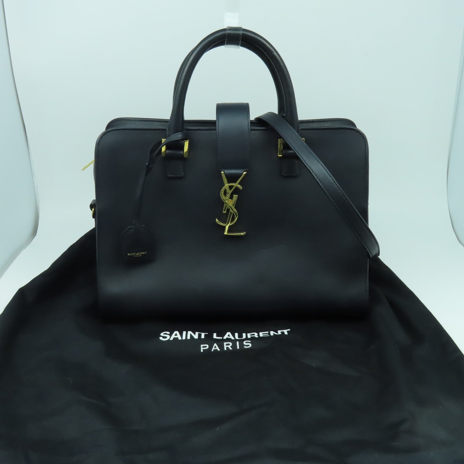 SAINT LAURENT 牛皮皮革2 Way Shoulder Bag金扣手挽肩背兩用袋深藍色