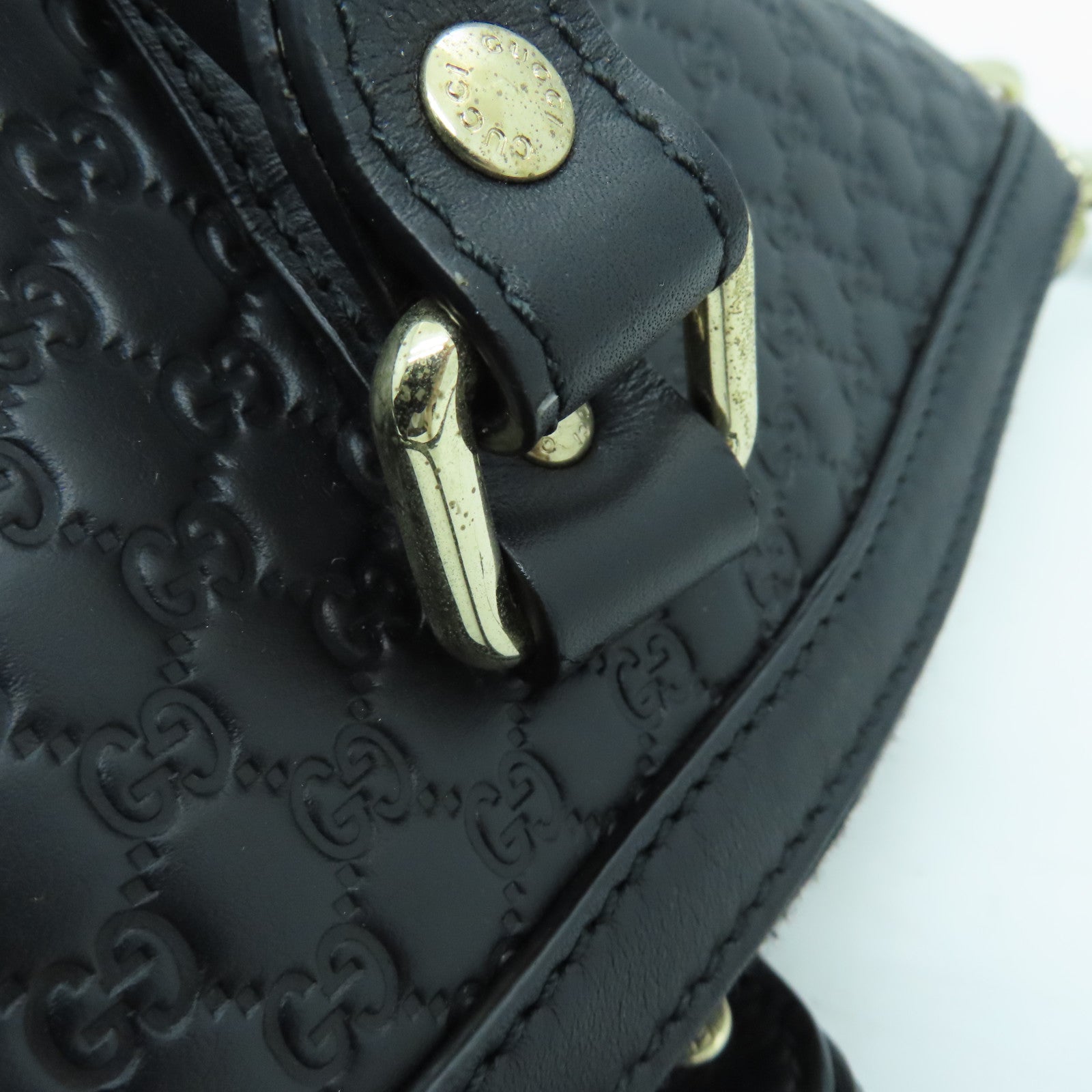 GUCCI Cowhide Leather Hand Bag Silver Buckle Hand Bag Black