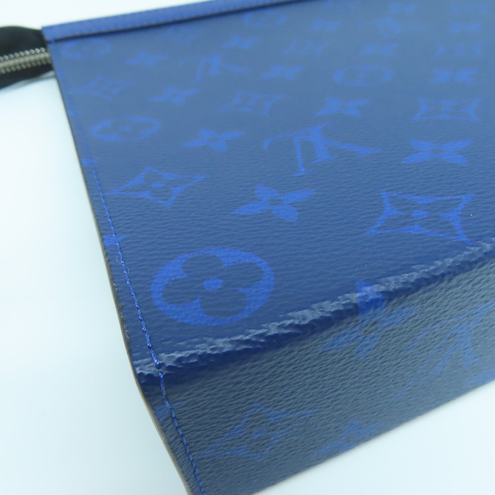 LOUIS VUITTON Monogram Eclipse Pochette Voyage MM Silver Buckle Clutch Blue