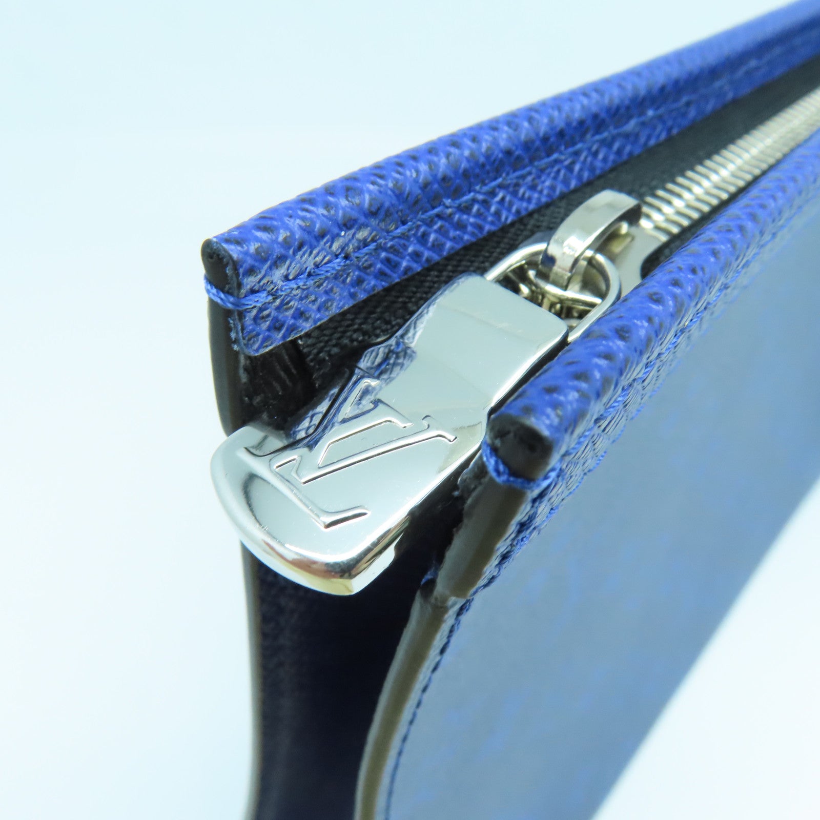 LOUIS VUITTON Monogram Eclipse Pochette Voyage MM Silver Buckle Clutch Blue