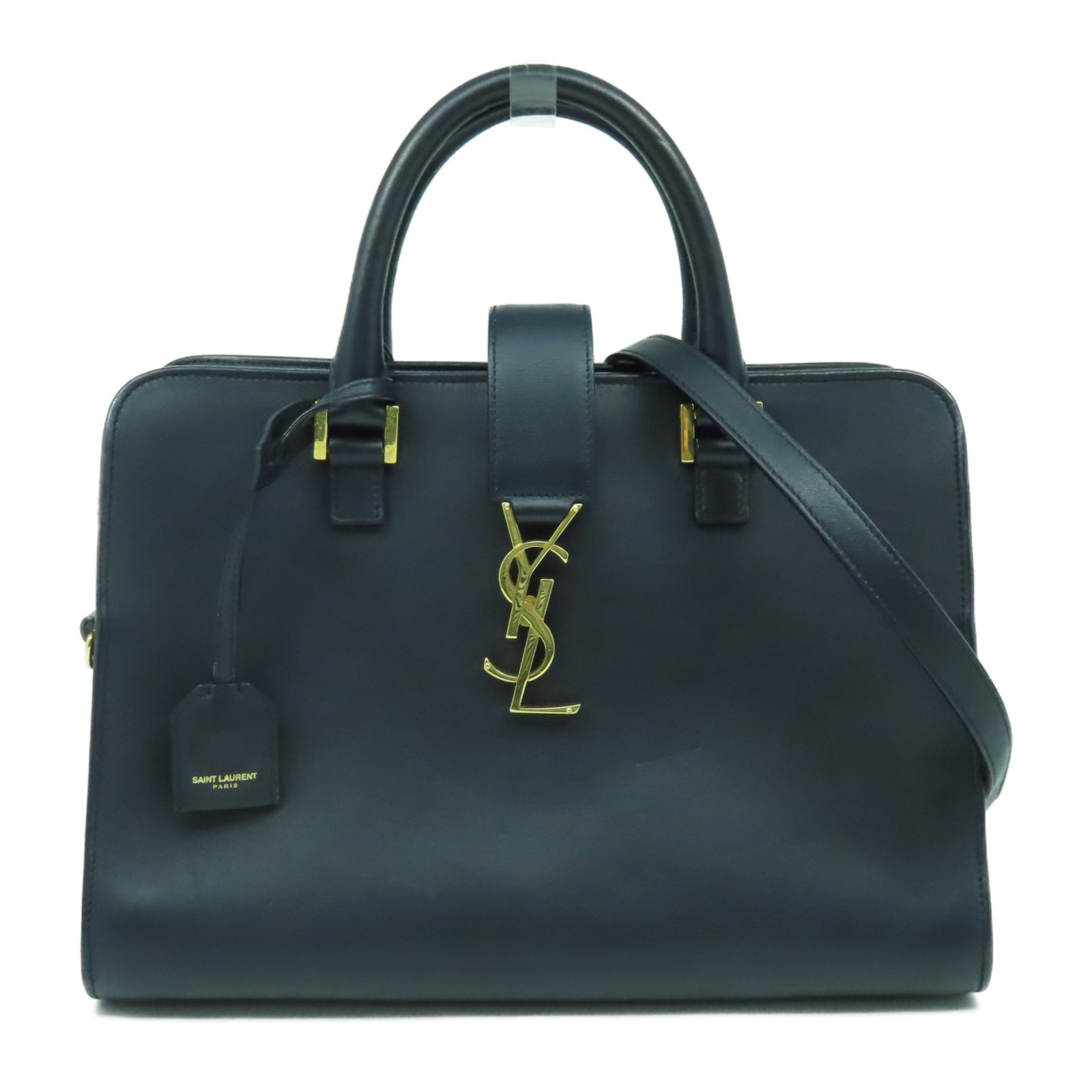 SAINT LAURENT 牛皮皮革2 Way Shoulder Bag金扣手挽肩背兩用袋深藍色