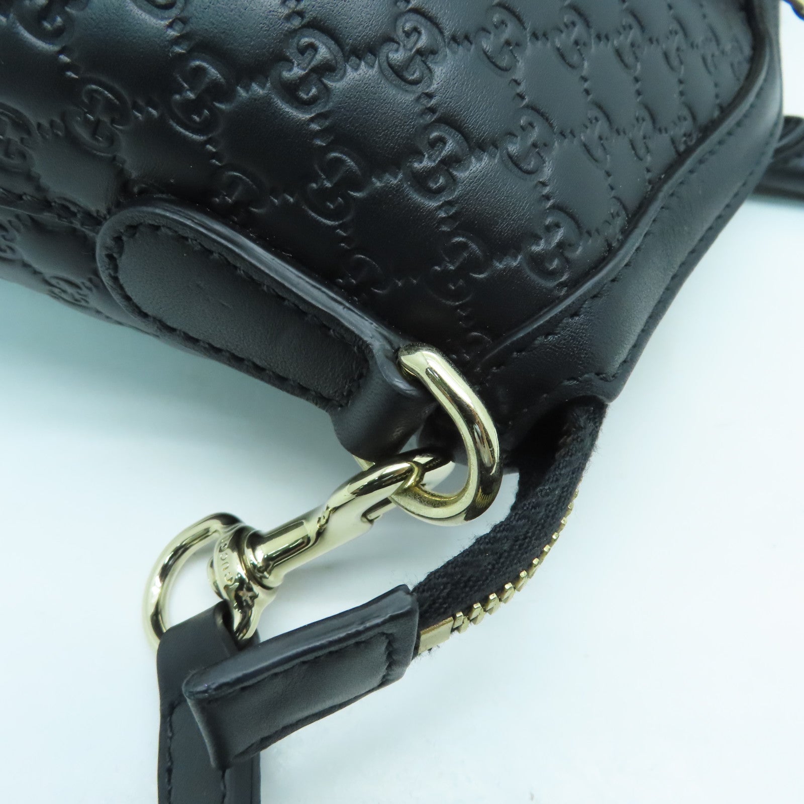 GUCCI Cowhide Leather Hand Bag Silver Buckle Hand Bag Black