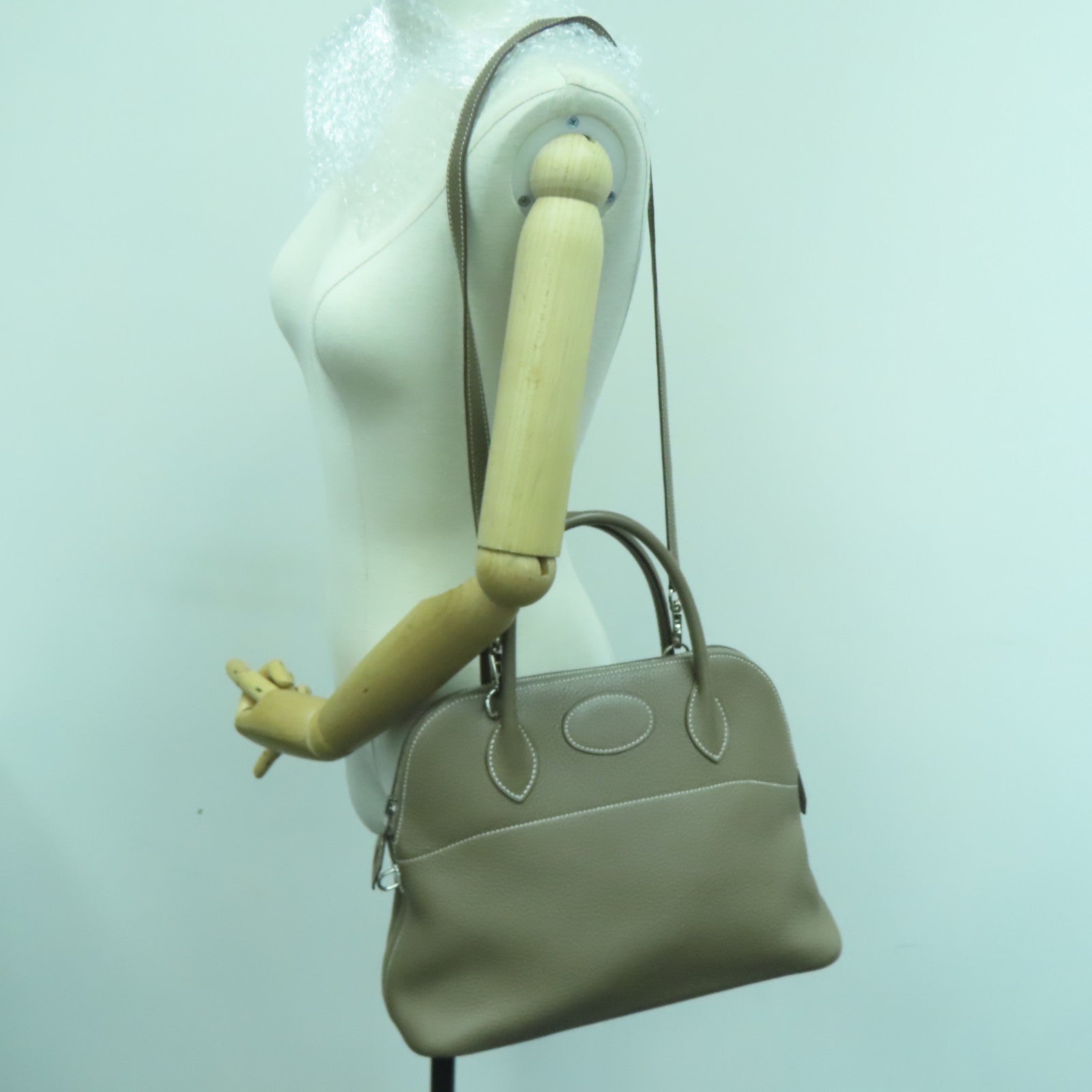 HERMES Clemence皮革Bolide 31銀扣手挽肩背兩用袋Etoupe/啡色