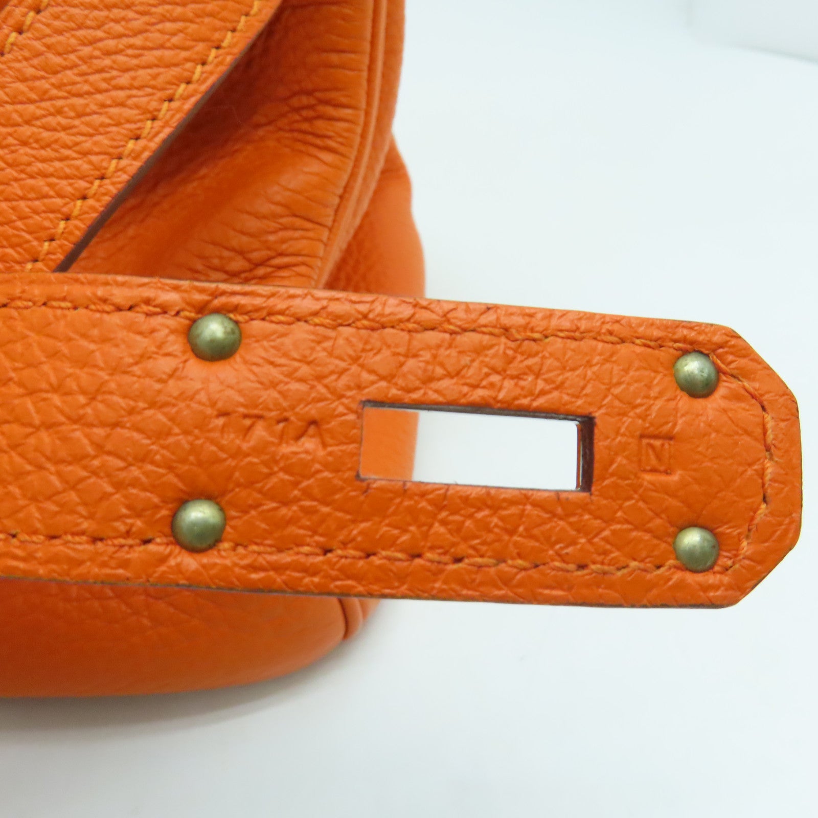 HERMES Clemence皮革Shoulder Birkin肩背袋银扣橙色