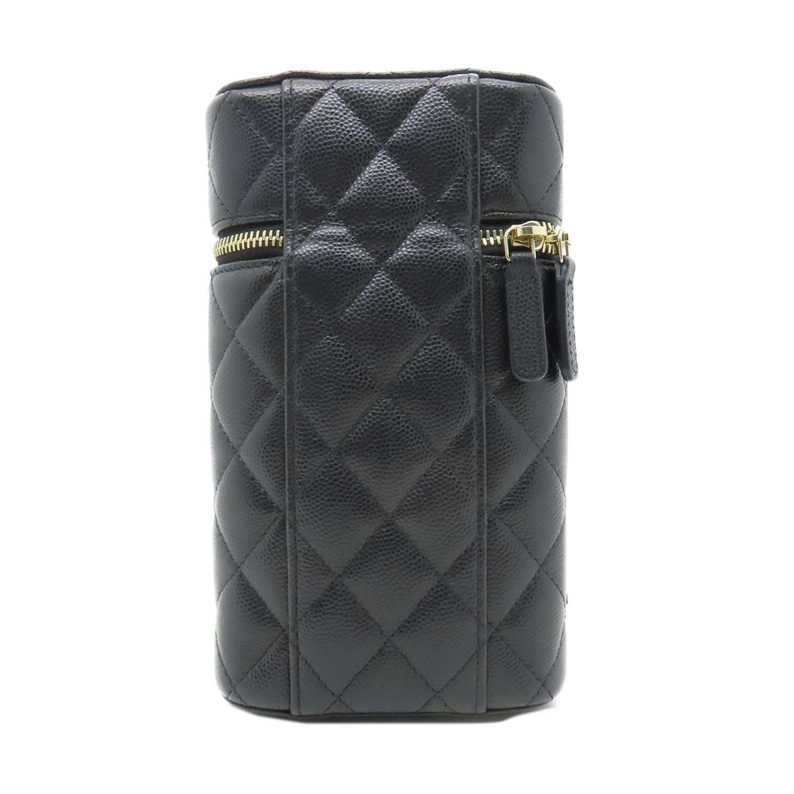 CHANEL 菱格Caviar皮革Chain Shoulder金扣鏈帶肩背袋黑色