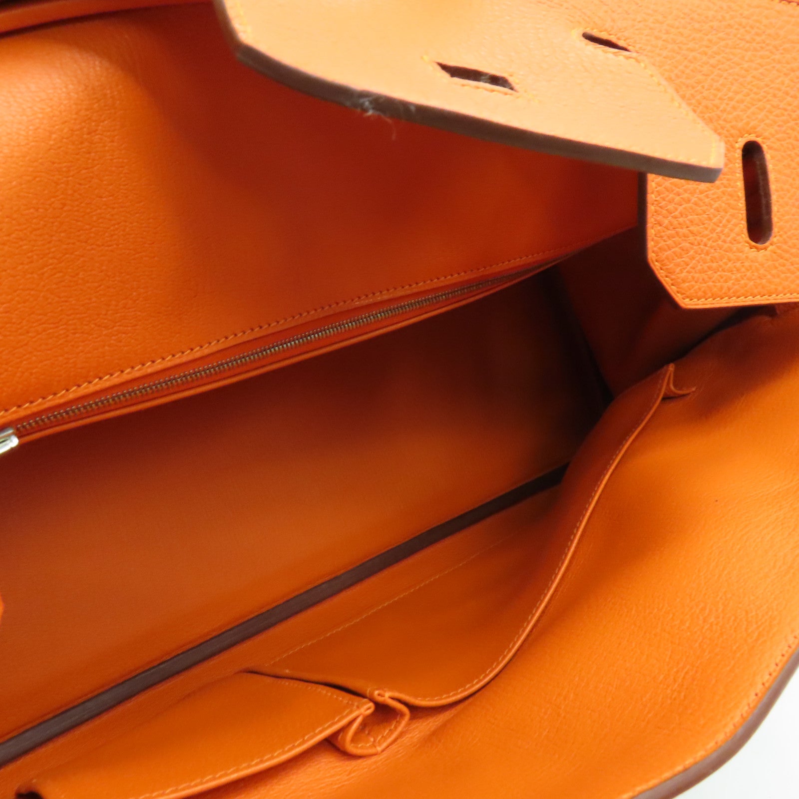 HERMES Clemence皮革Shoulder Birkin肩背袋银扣橙色