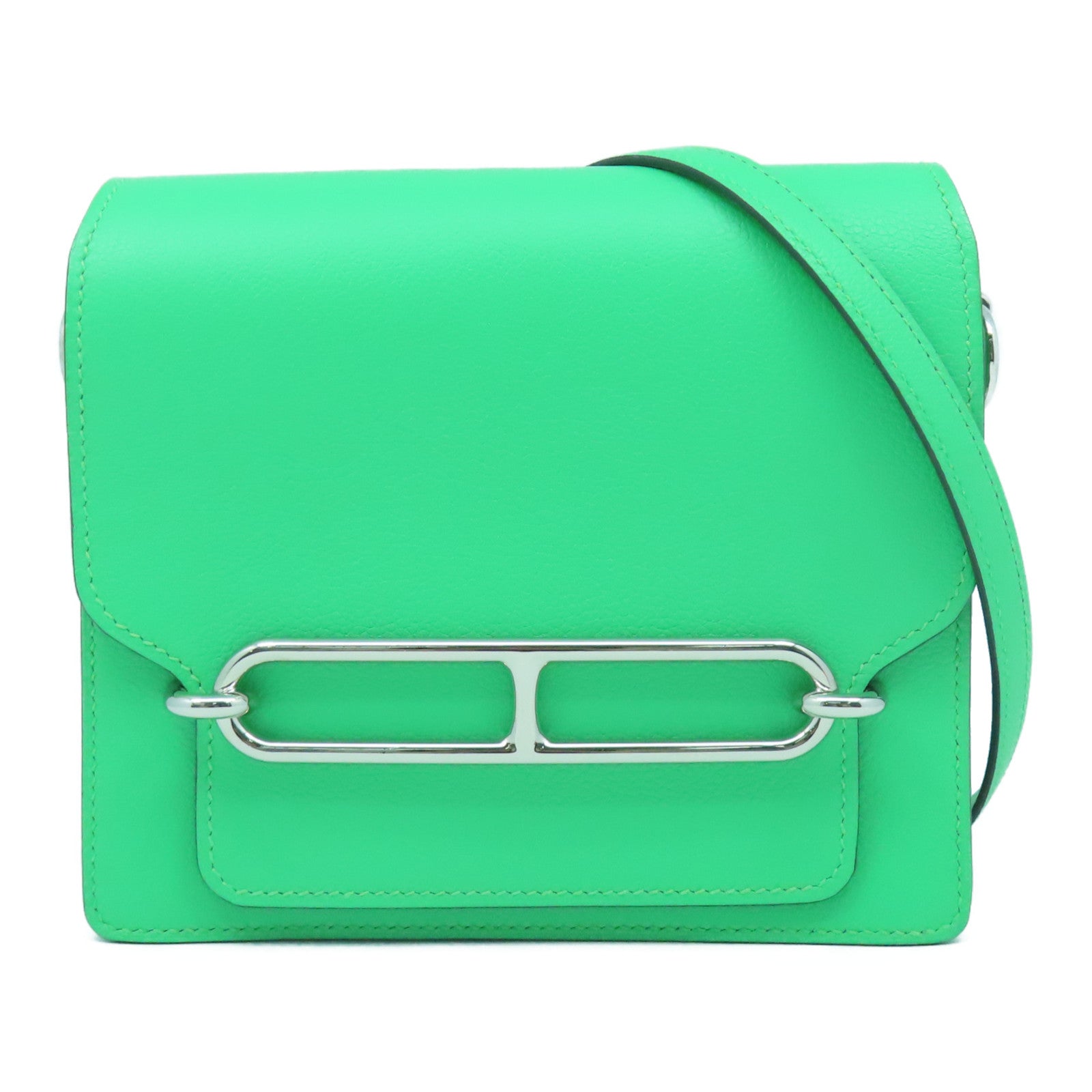 HERMES Evercolor皮革Mini Roulis銀扣肩背袋漫畫綠色