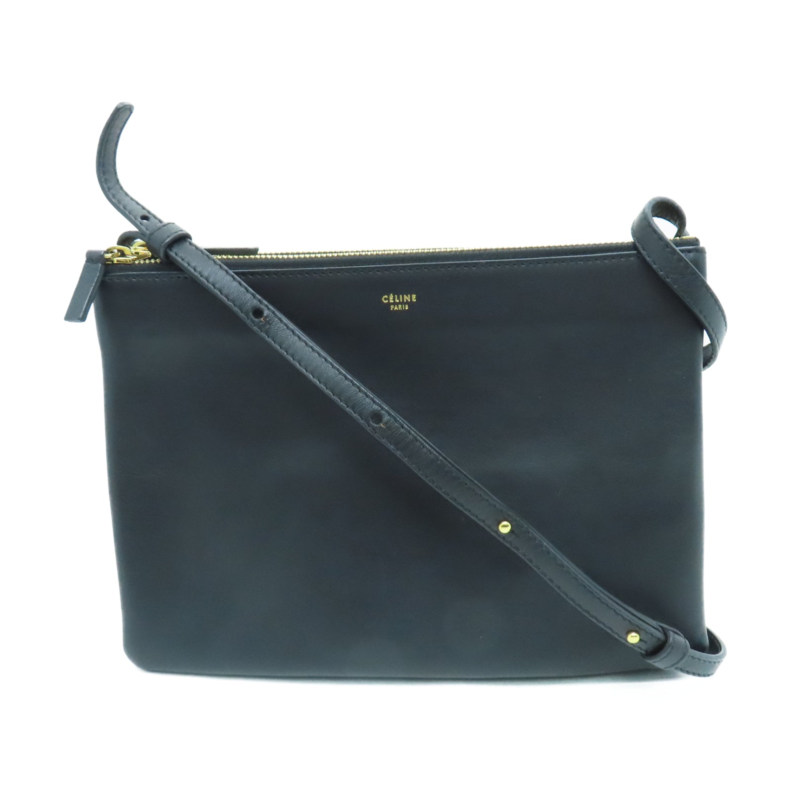 CELINE sheepskin leather Shoulder Bag gold buckle shoulder bag black