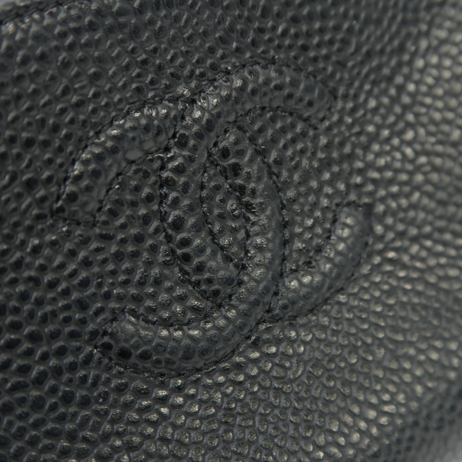 CHANEL Caviar皮革Coin Case銀扣零錢包黒色