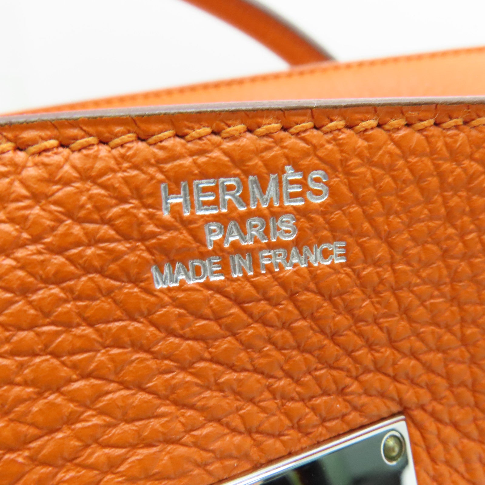 HERMES Clemence皮革Shoulder Birkin肩背袋银扣橙色