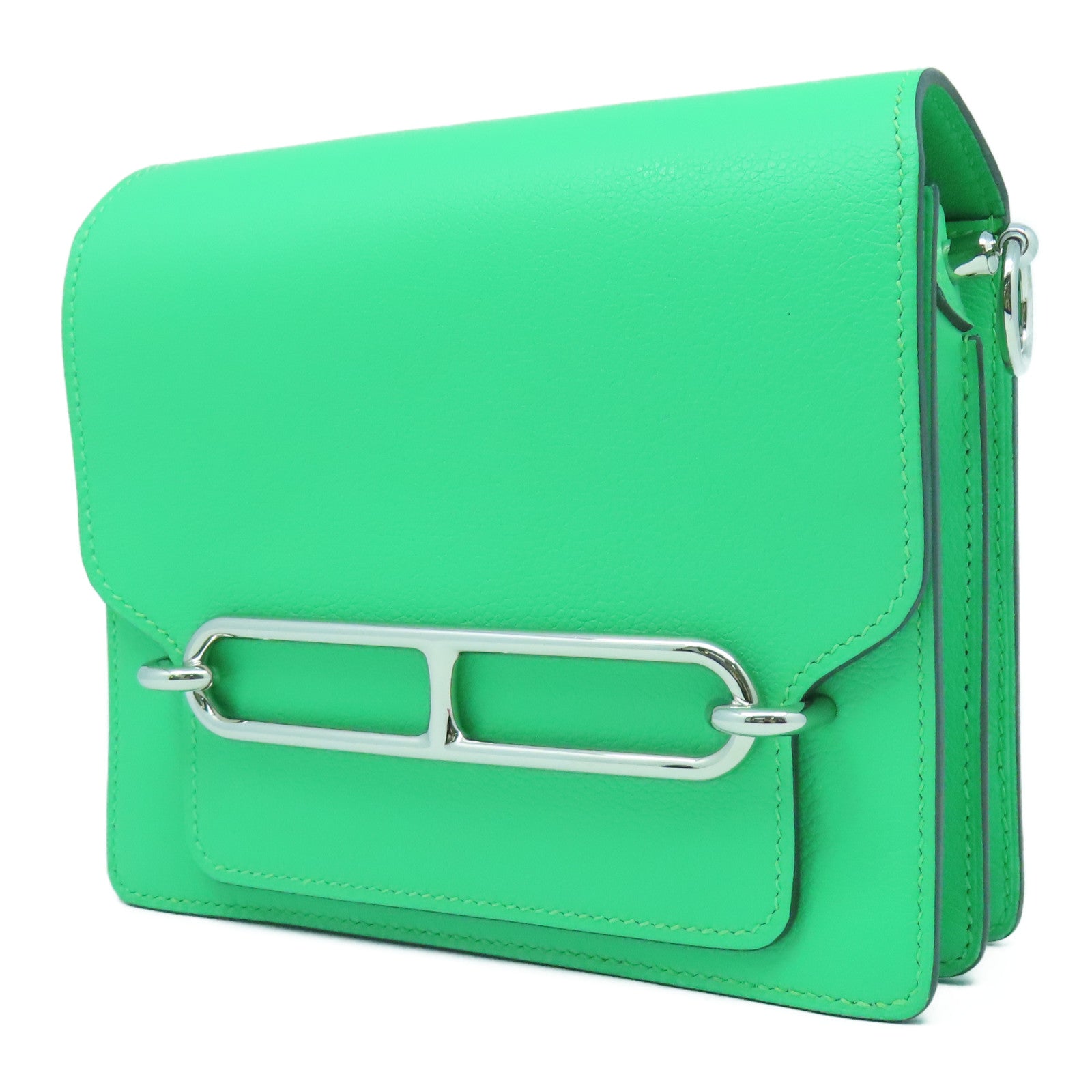HERMES Evercolor皮革Mini Roulis銀扣肩背袋漫畫綠色