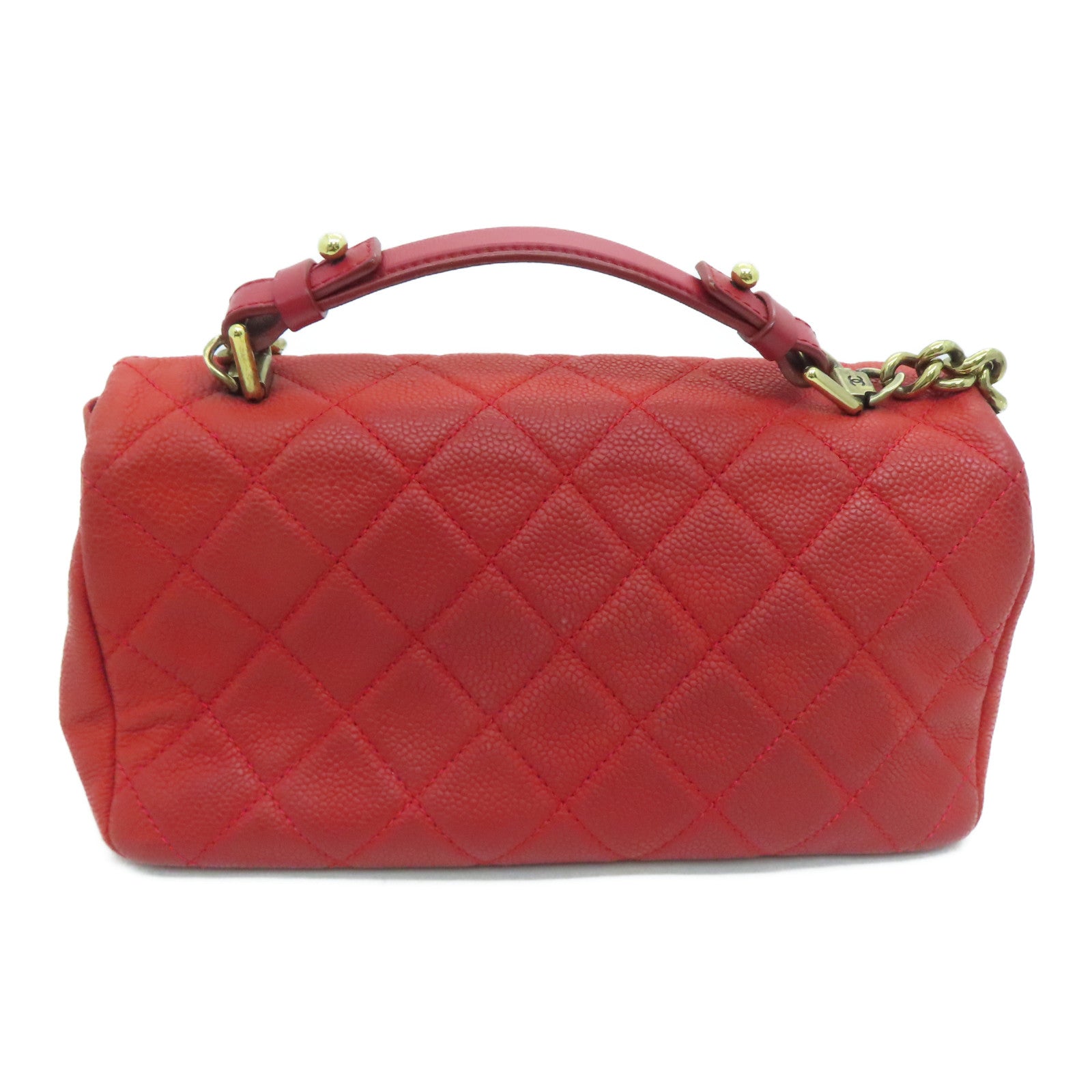 CHANEL 【激减优惠】菱格Caviar皮革Chain Shoulder Bag金扣肩背袋红色