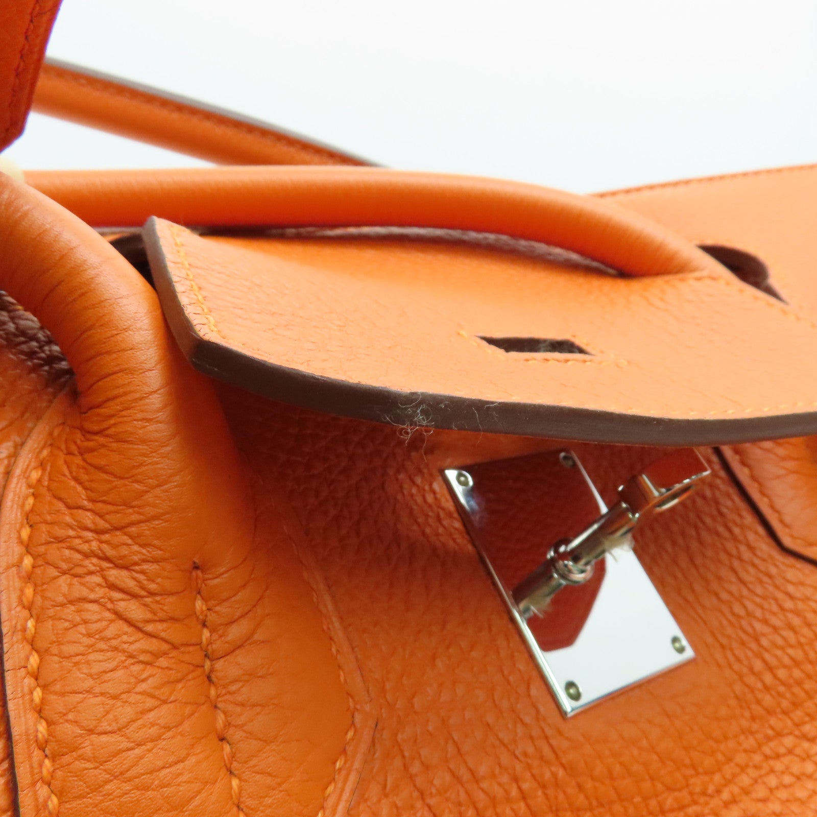 HERMES Clemence皮革Shoulder Birkin肩背袋银扣橙色