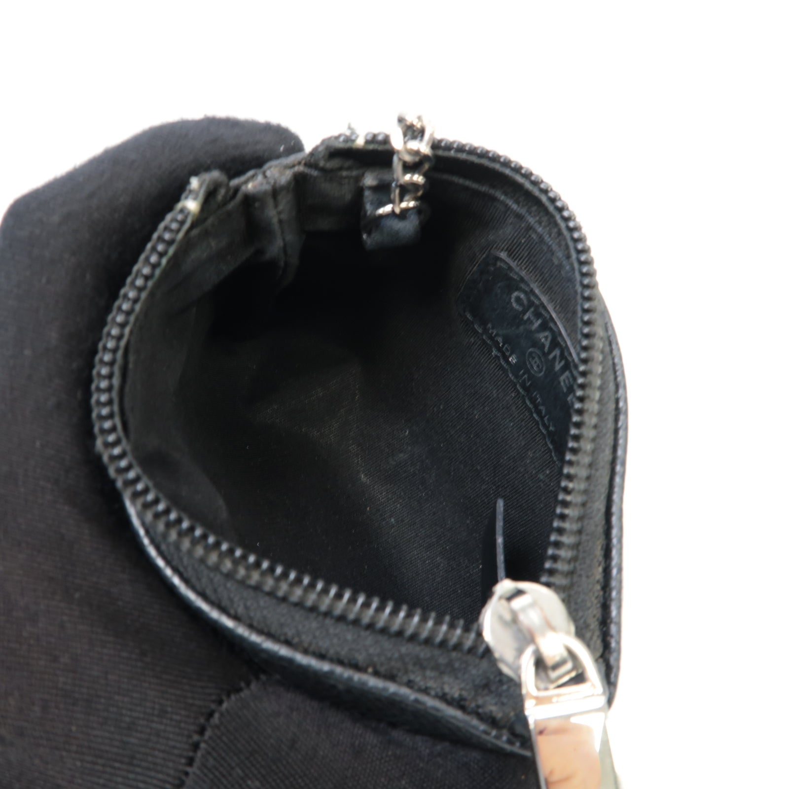 CHANEL Caviar皮革Coin Case銀扣零錢包黒色