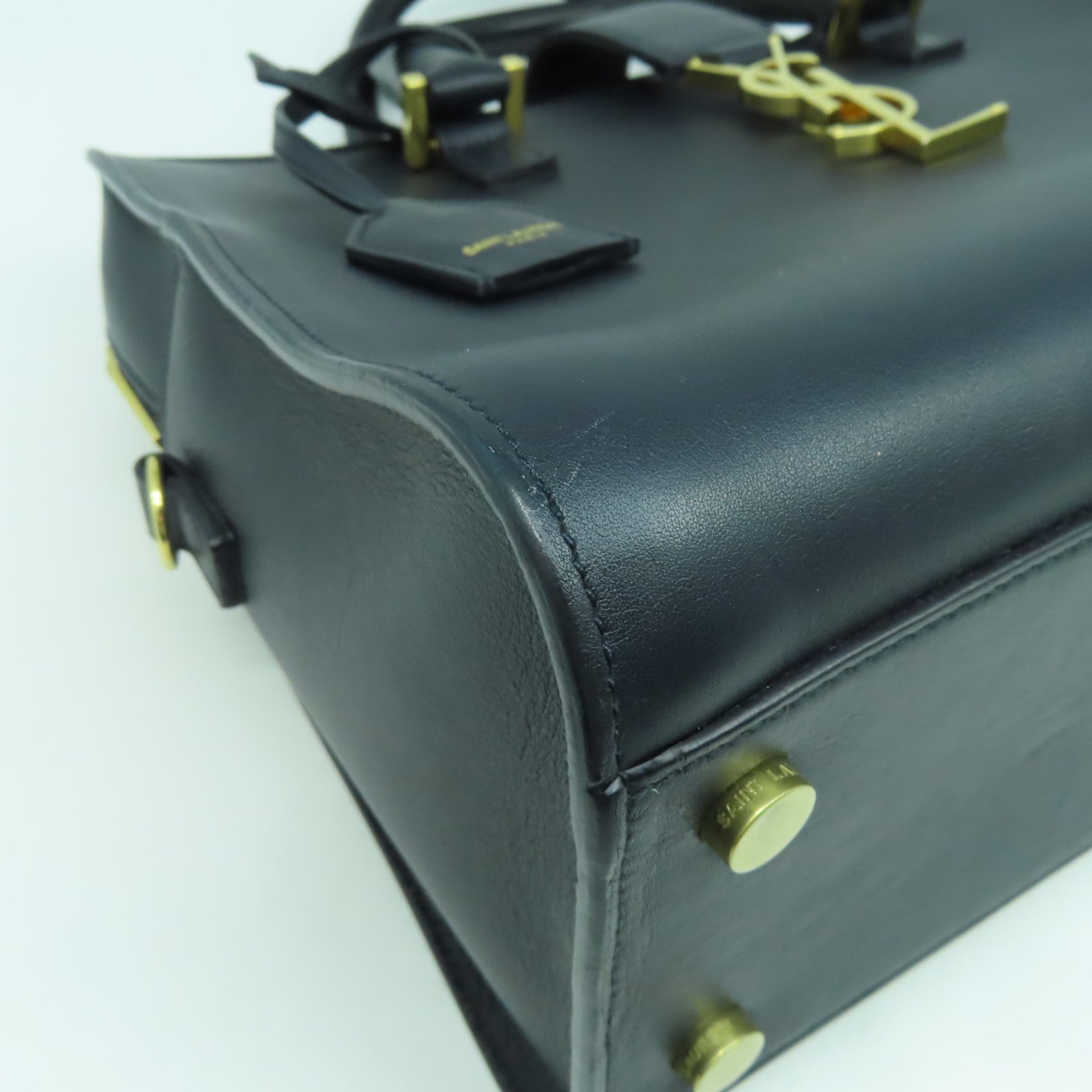 SAINT LAURENT 牛皮皮革2 Way Shoulder Bag金扣手挽肩背兩用袋深藍色