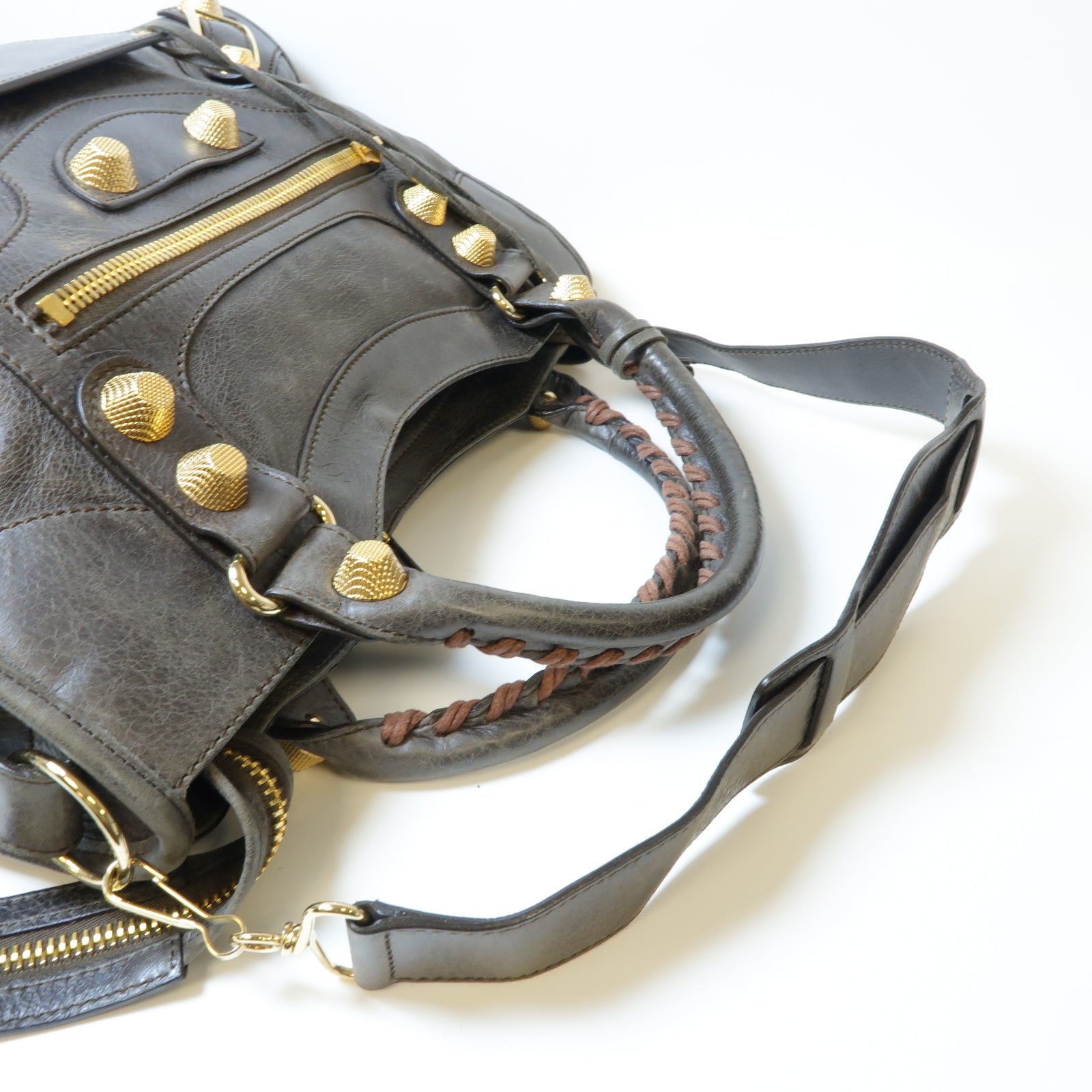 BALENCIAGA 皮革Giant City金扣手挽肩背兩用袋深灰色