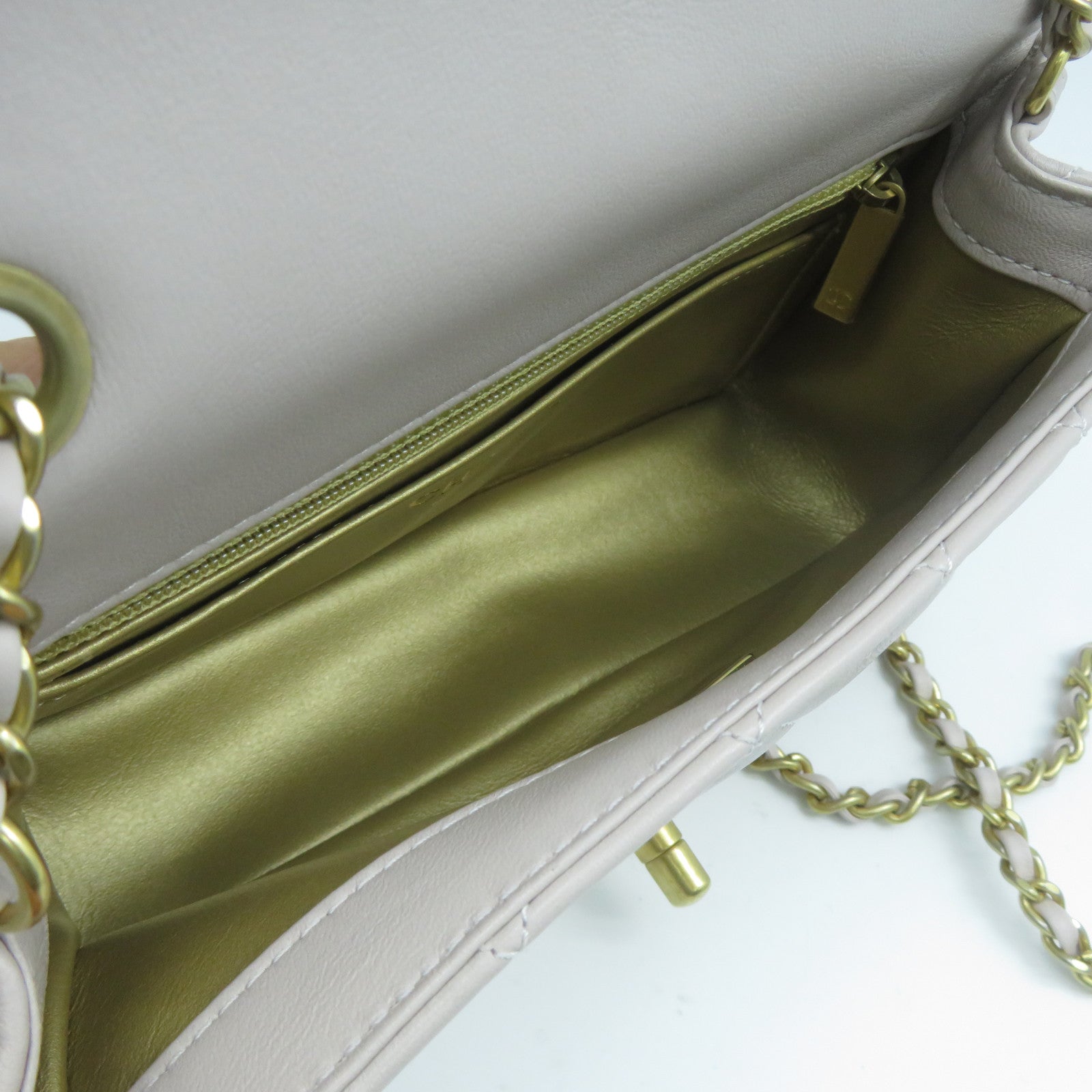 CHANEL 菱格羊皮皮革Mini 20 Gold Ball金扣鏈帶肩背袋淺紫色