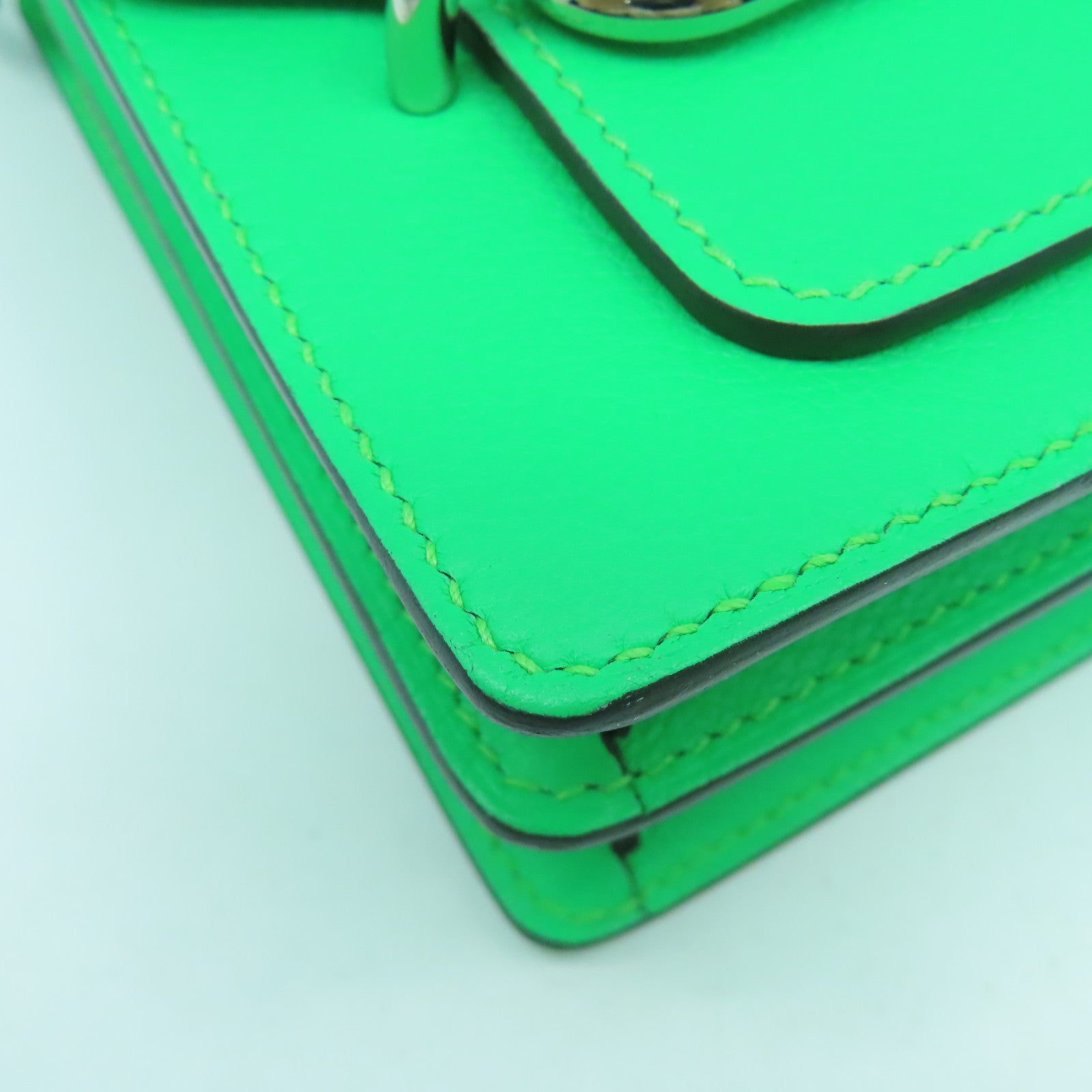 HERMES Evercolor皮革Mini Roulis銀扣肩背袋漫畫綠色