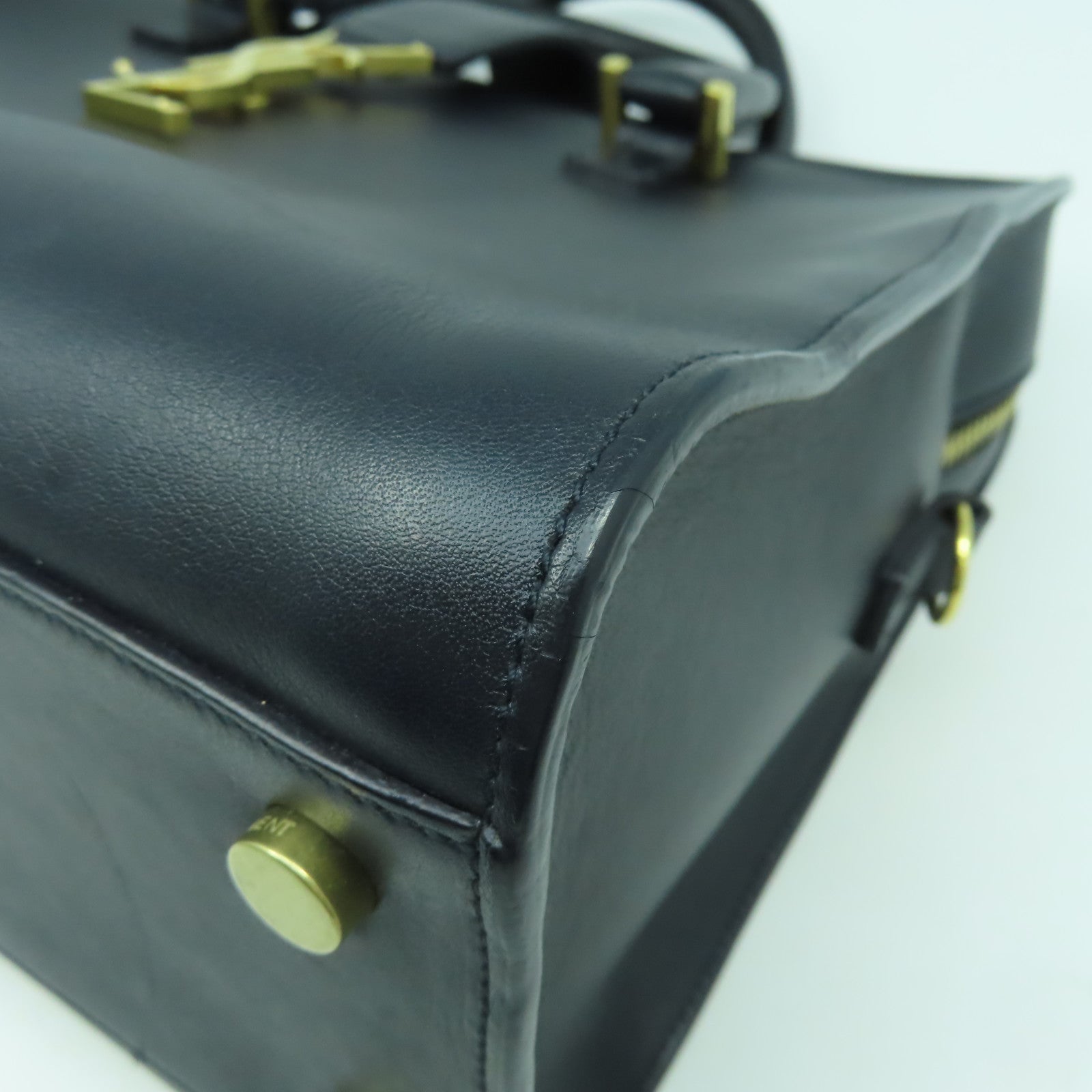 SAINT LAURENT 牛皮皮革2 Way Shoulder Bag金扣手挽肩背兩用袋深藍色