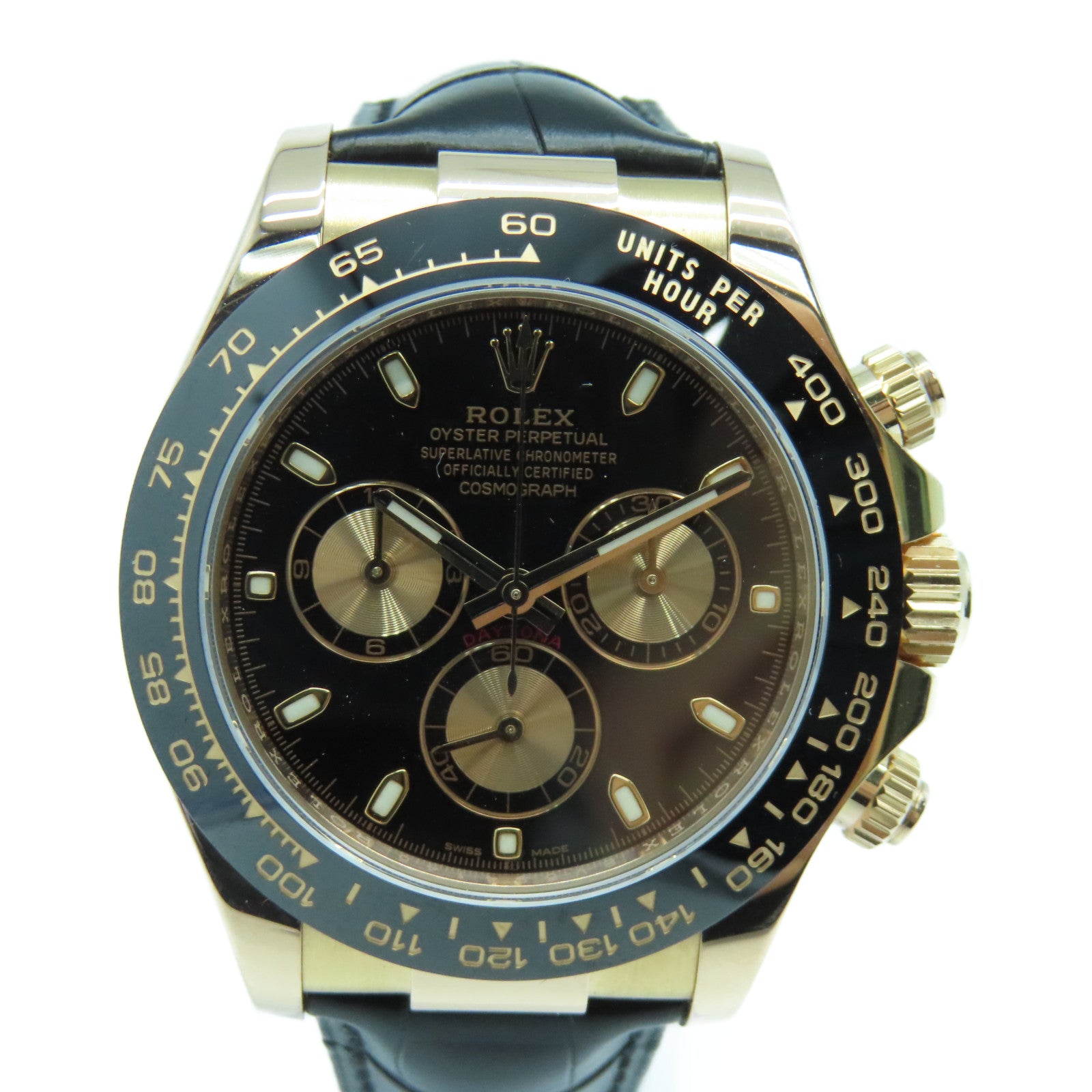 ROLEX Daytona 40mm Leather Strap/18K Rose Gold Watch Automatic Movement Black