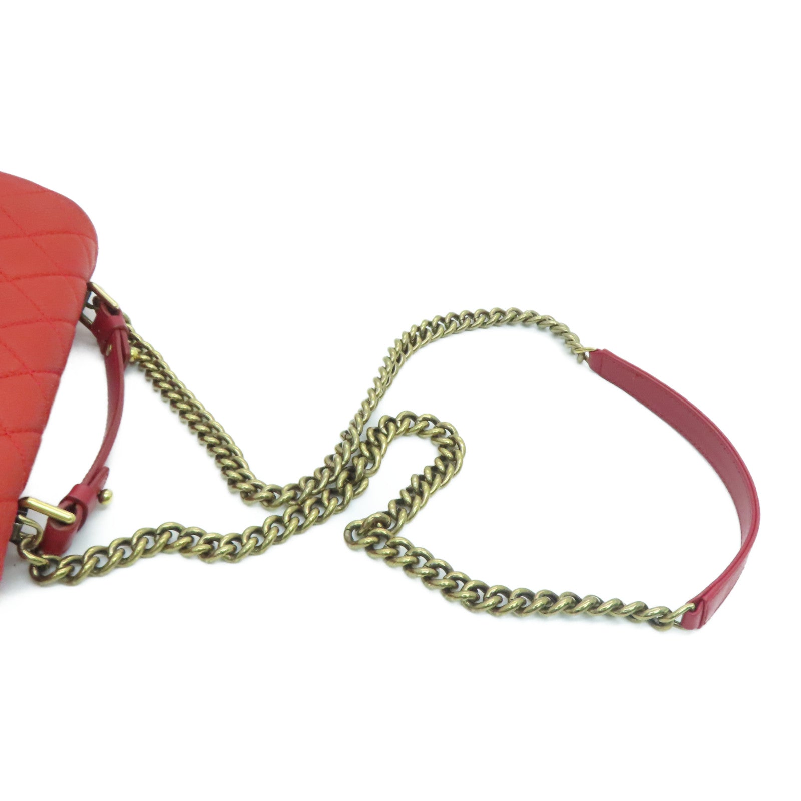 CHANEL 【激减优惠】菱格Caviar皮革Chain Shoulder Bag金扣肩背袋红色
