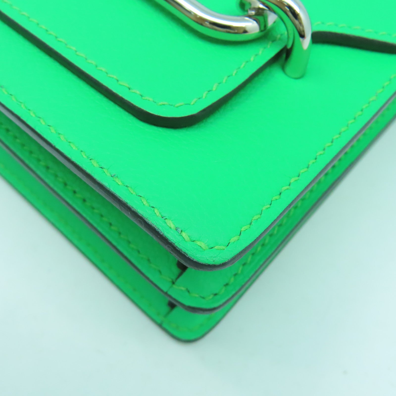 HERMES Evercolor皮革Mini Roulis銀扣肩背袋漫畫綠色