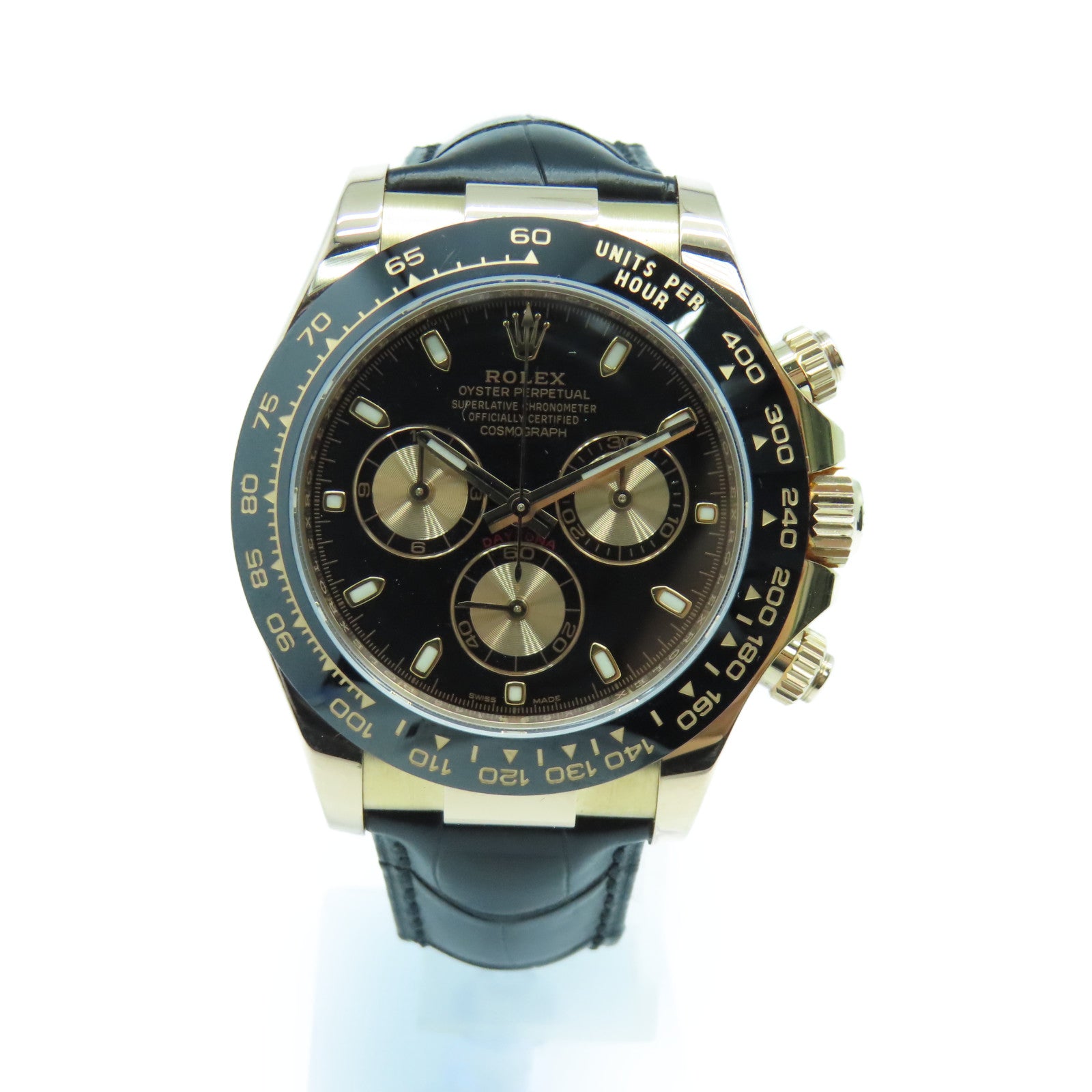 ROLEX Daytona 40mm Leather Strap/18K Rose Gold Watch Automatic Movement Black
