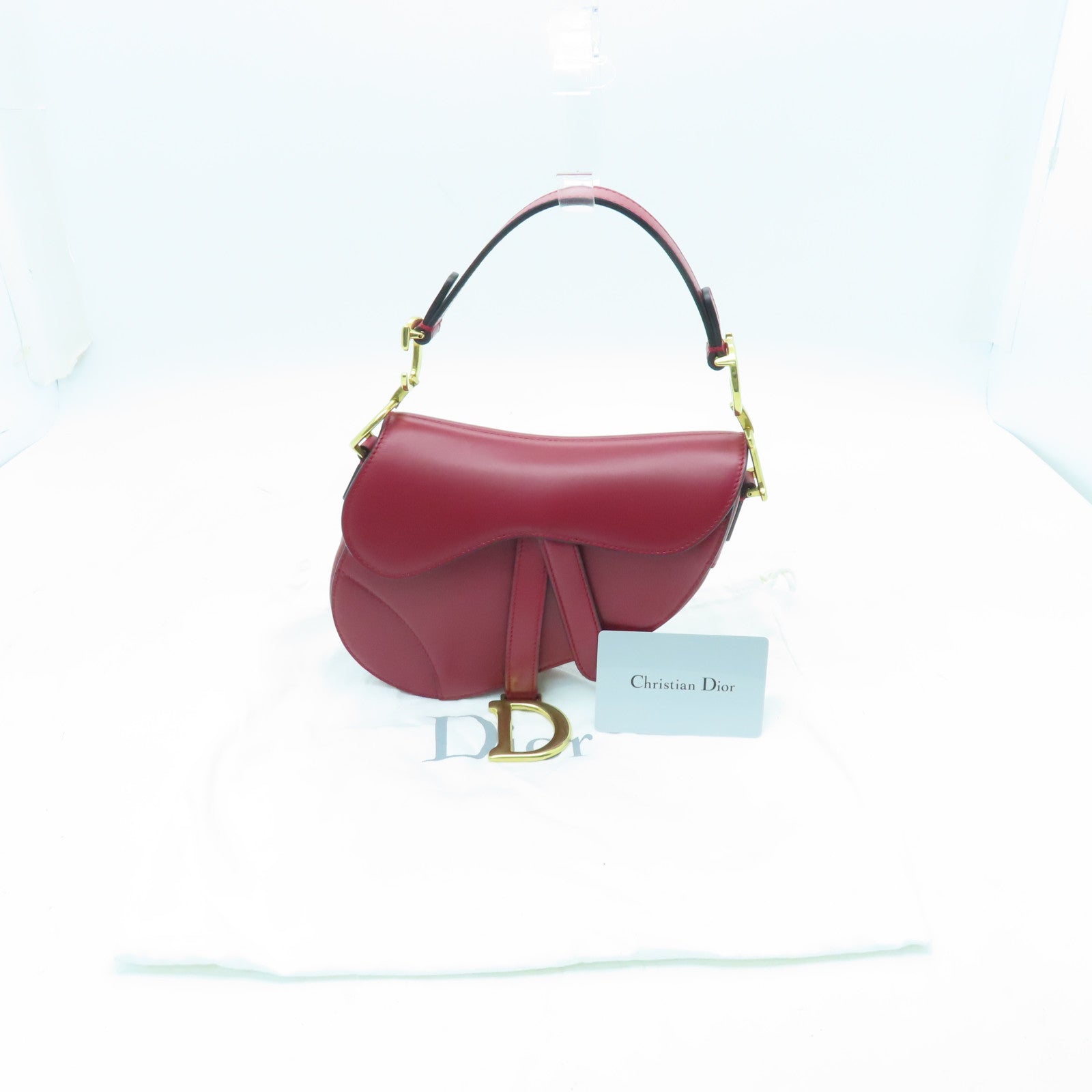 Dior cowhide leather Mini Saddle gold buckle handle bag red