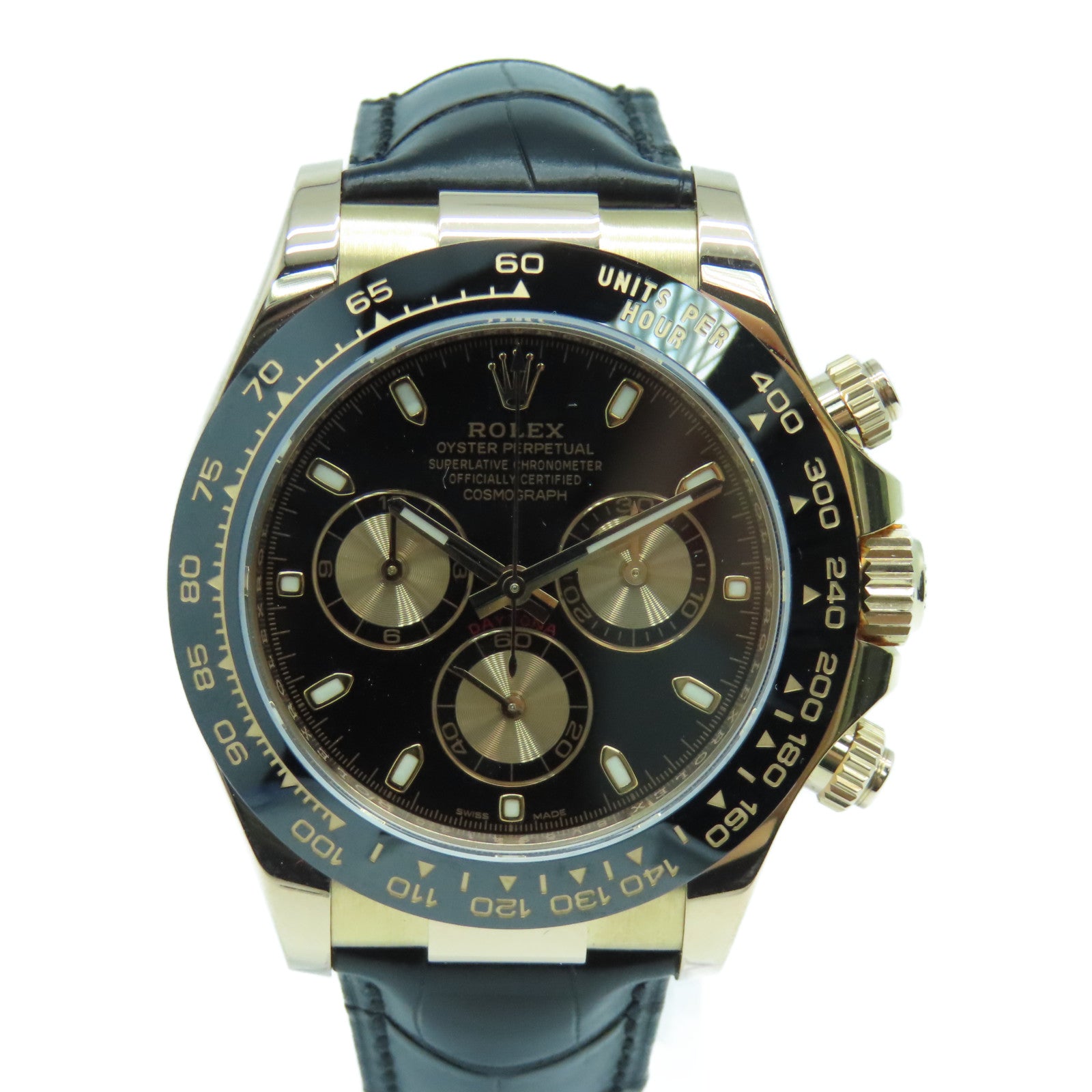 ROLEX Daytona 40mm Leather Strap/18K Rose Gold Watch Automatic Movement Black