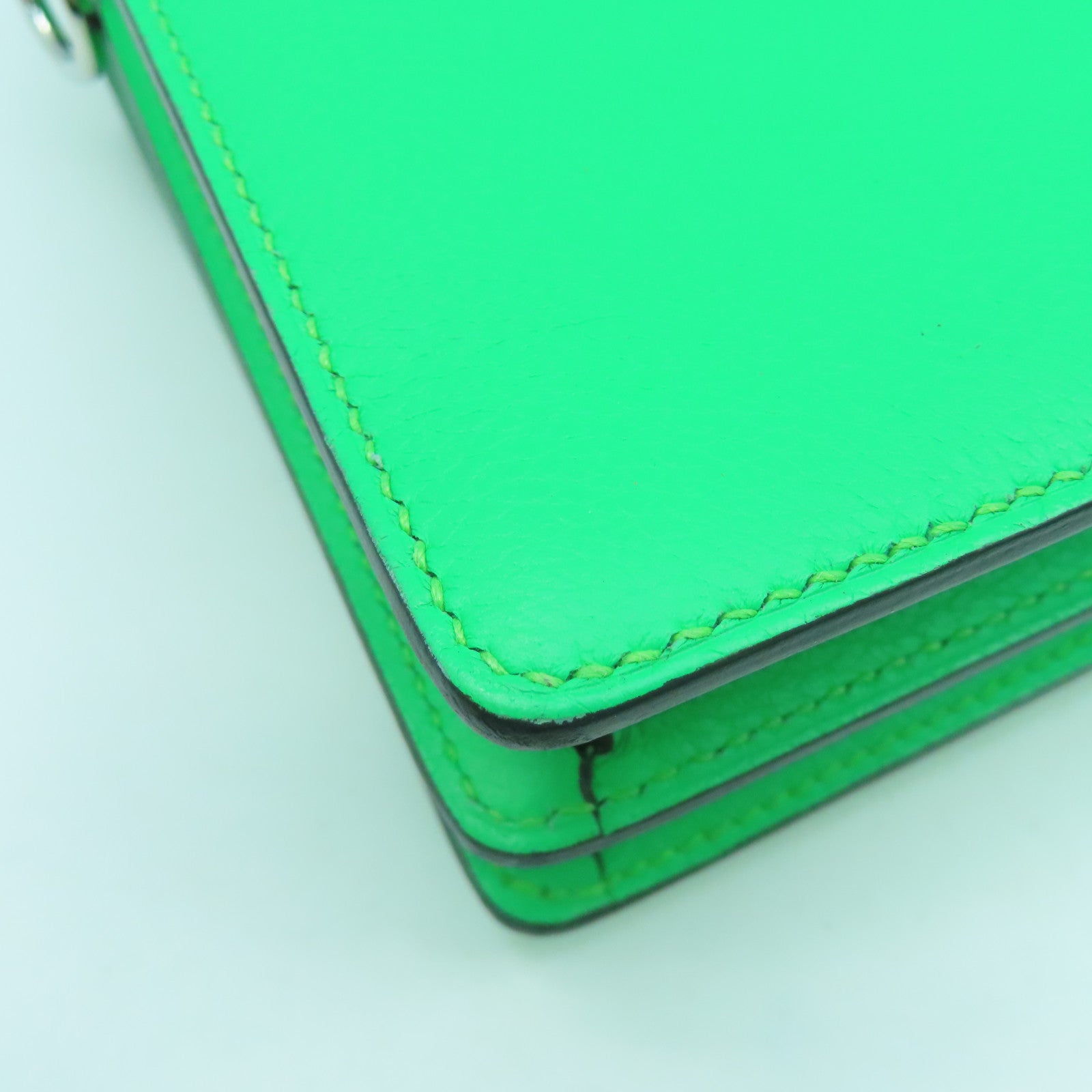 HERMES Evercolor皮革Mini Roulis銀扣肩背袋漫畫綠色