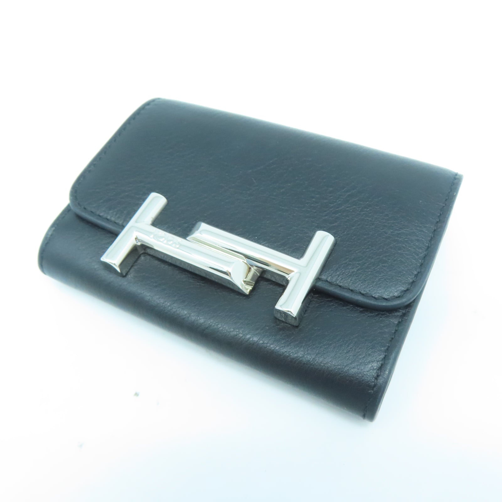 TOD’S 牛皮皮革Card Holder銀扣卡片包黑色