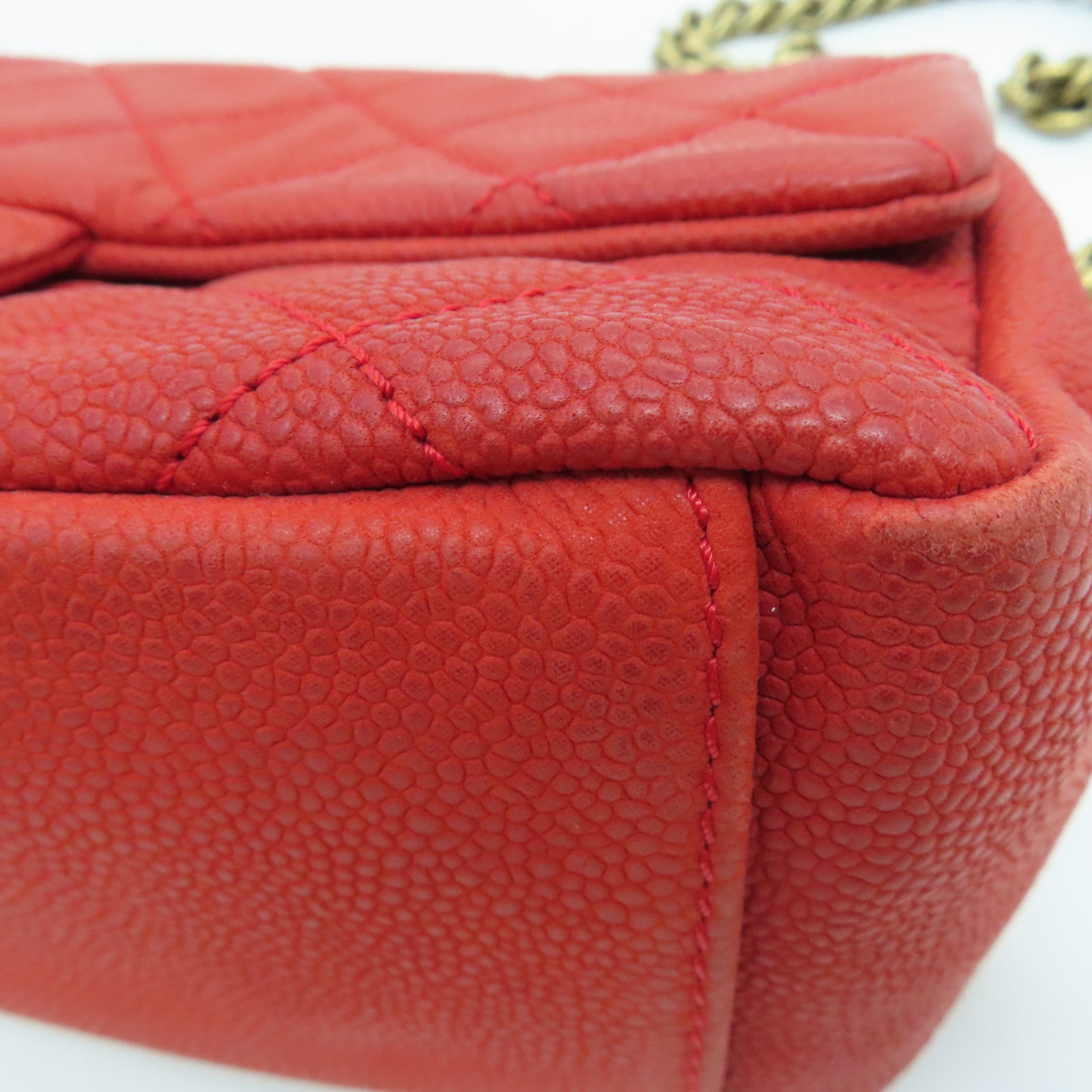 CHANEL 【激减优惠】菱格Caviar皮革Chain Shoulder Bag金扣肩背袋红色