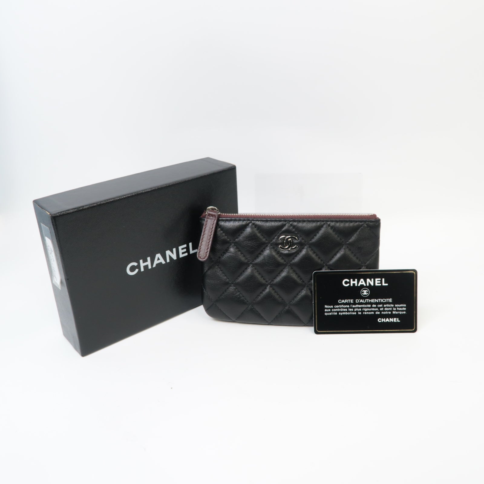 CHANEL 菱格羊皮皮革Clutch Bag銀扣手拿包黒色
