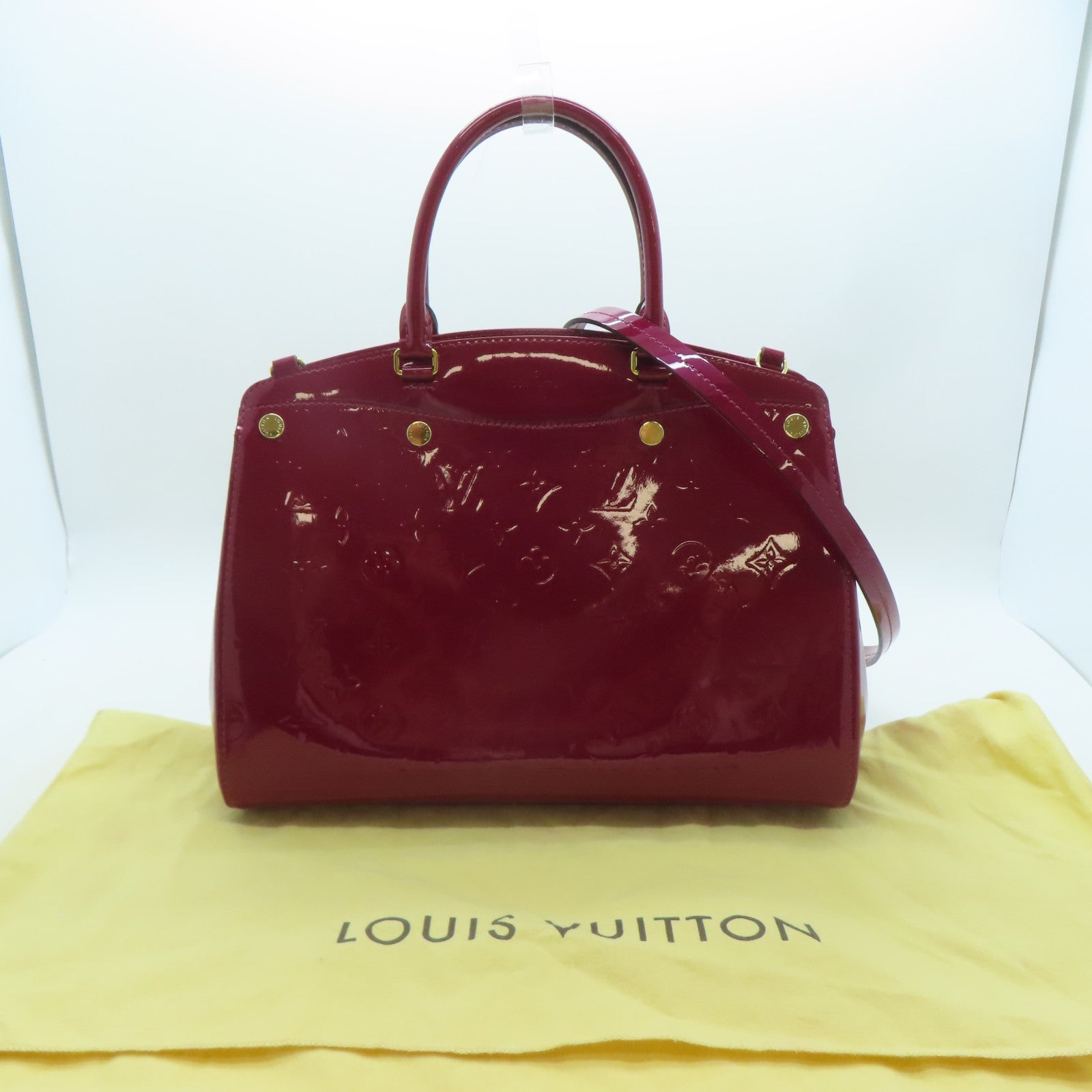 LOUIS VUITTON Monogram Vernis Brea MM金扣手挽肩背兩用袋酒紅色