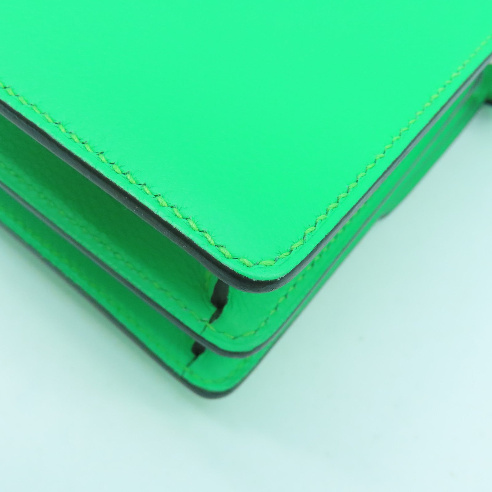 HERMES Evercolor皮革Mini Roulis銀扣肩背袋漫畫綠色